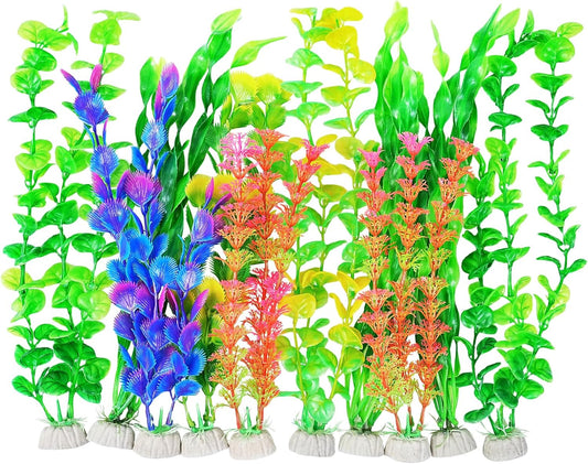 AQUANEAT Artificial Fish Tank Plants, Plastic Aquarium Accessories, Multi Color Fake Decorations, 10packs