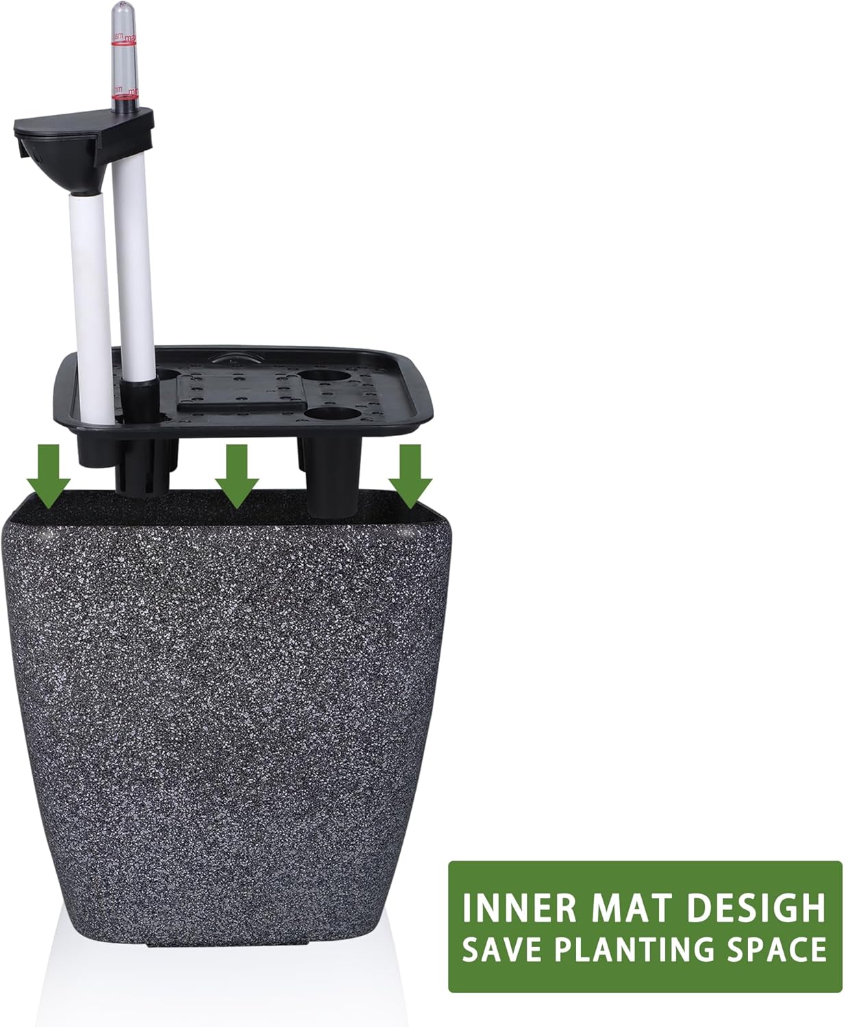 Dexceder 15x14 Self Watering Planter with Wheels Indoor Outdoor, Inner Mat Design, Thickened Large Floor Standing Flower Plant Pot with Water Level Indicator (Stone Matte)