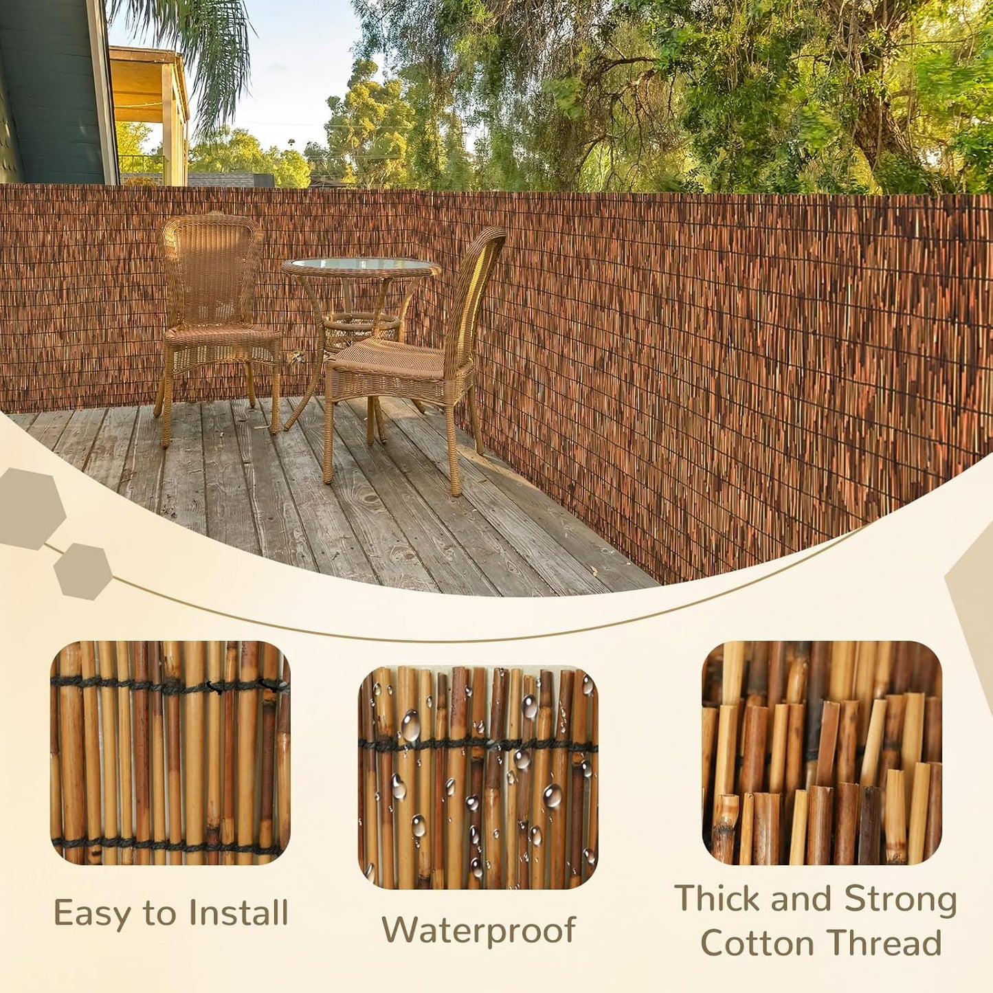 Brown 5.6FT X 16.4FT Reed Fencing Roll, Balcony Privacy Reed Shade Bamboo Fencing Garden Fence Border, Wind Block Sunshade Fence Screen for Outdoor Yard Patio Flower Bed Edge