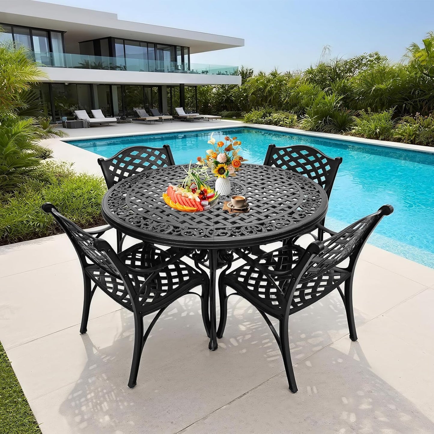 5 Piece Patio Dining Set, All-Weather Metal Outdoor Table and Chairs Set of 4, Cast Aluminum Patio Furniture Set for Patio, Garden, Backyard, Balcony