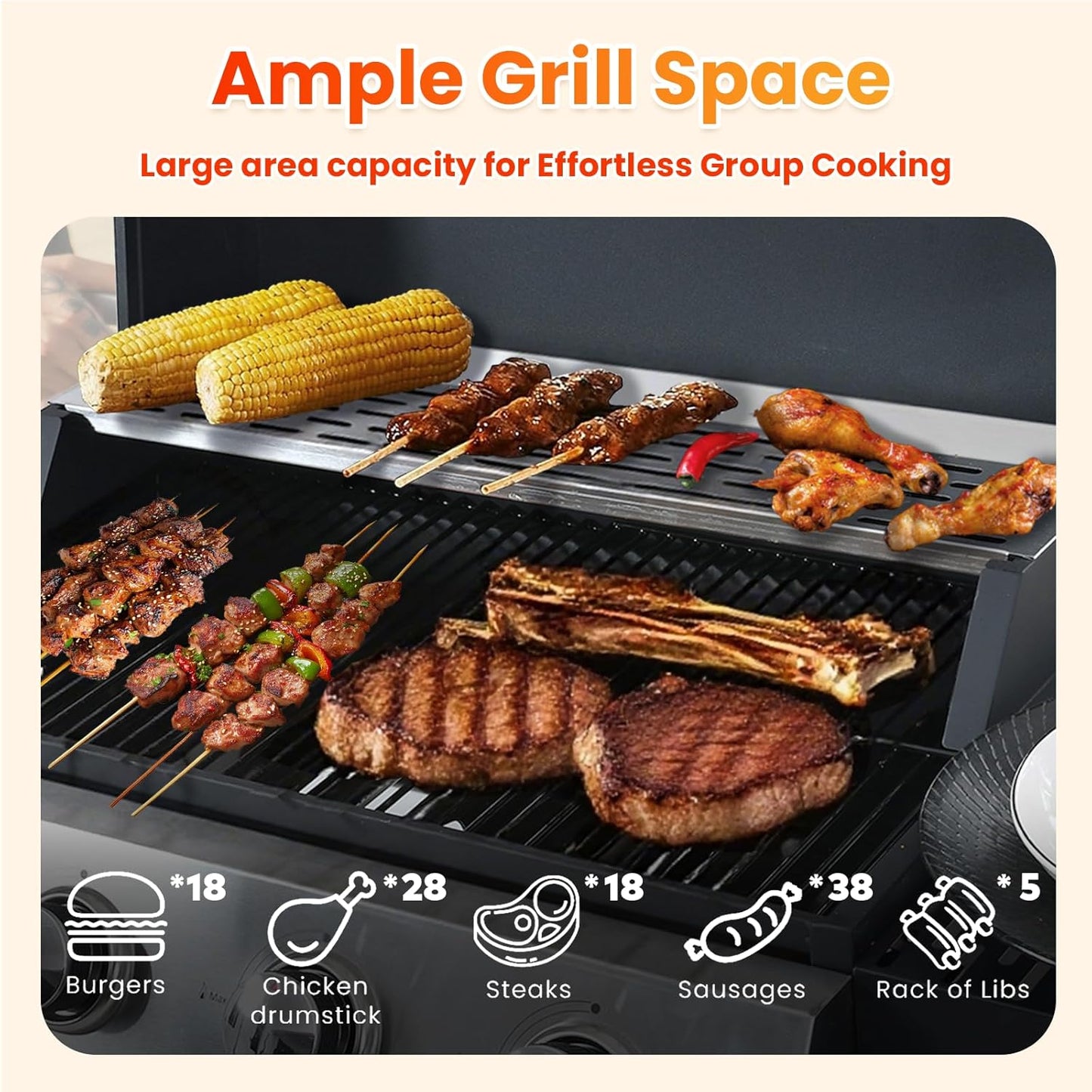 3-Burner Propane Gas BBQ Grill with Porcelain-Enameled Cast Iron Grates, Baking Sheet, 2 Foldable Side Table, 36,900 BTU Stainless Steel Grill for Outdoor Camping Barbecue Grilling Backyard Cooking