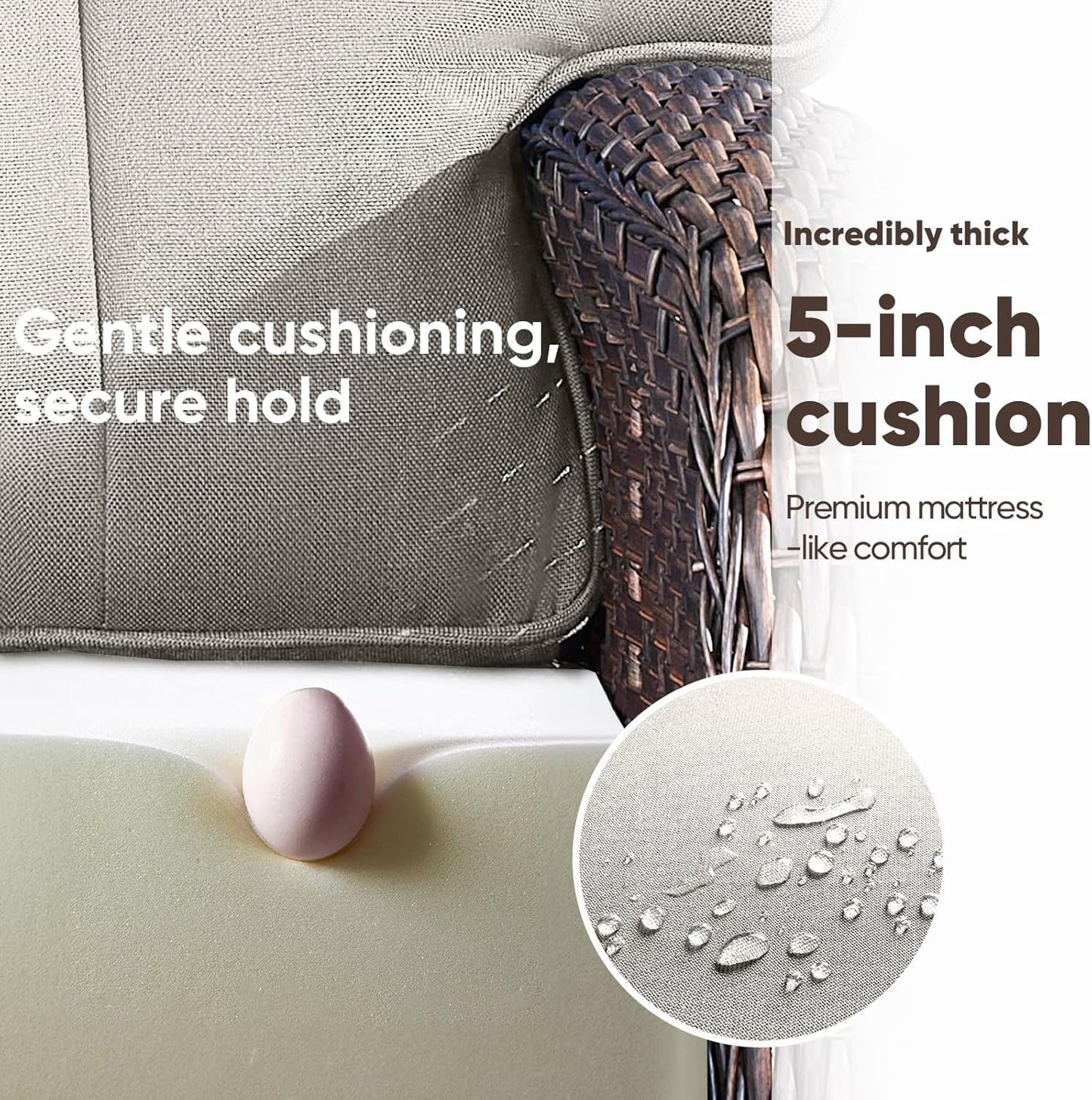 6-Piece Rotating Balcony Chair Set with 31-inch T-Shaped Wide backrest - Rattan Outdoor Rotating Balcony Chairs, Wide backrest Comfortable Outdoor Sliding Chair - Brown | Beige