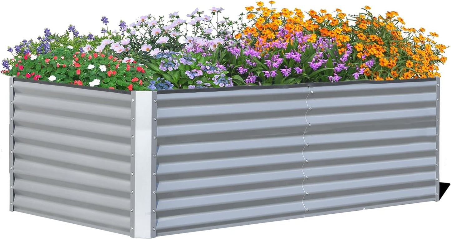 Domi Galvanized Raised Garden Bed, Outdoor Planter Garden Boxes Large Metal Planter Box for Gardening Vegetables Fruits Flowers, Silvery (6x3x2ft)