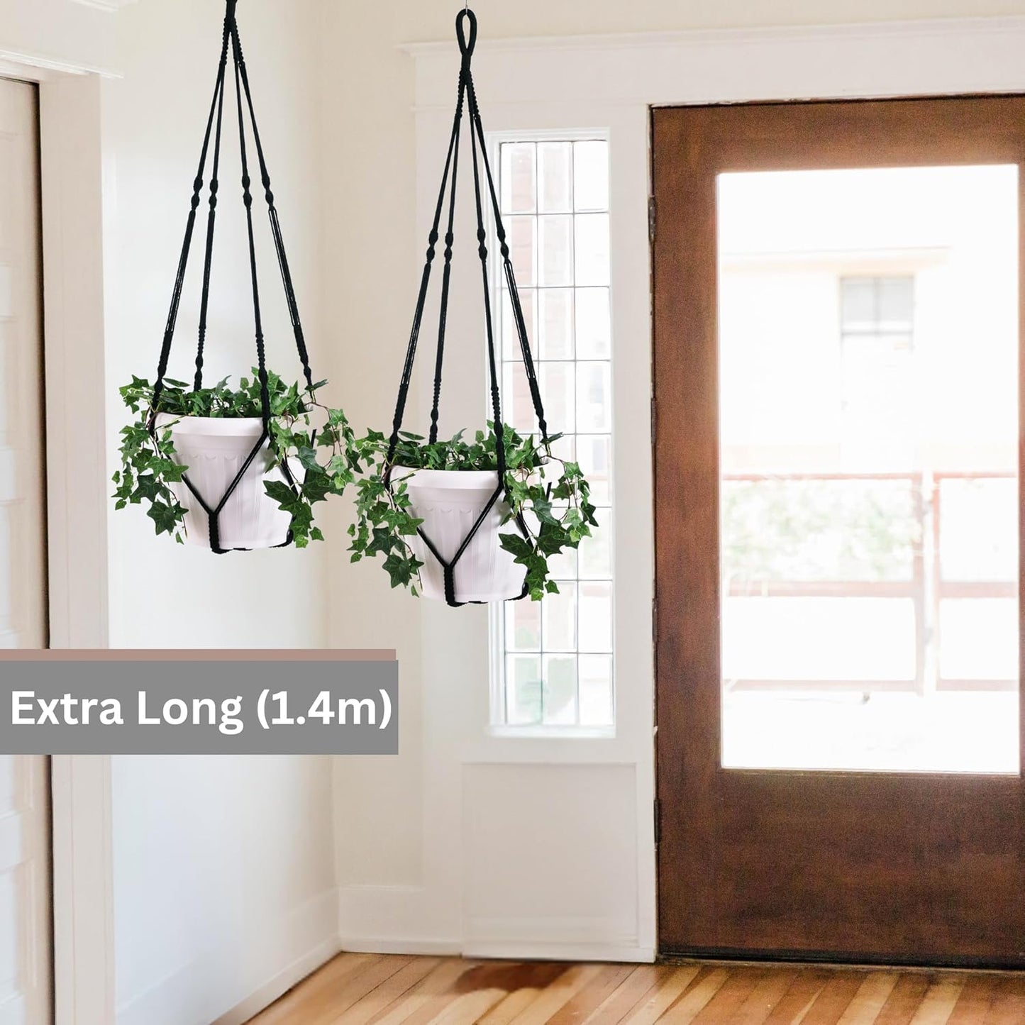 2 Pack Giant XXL 55 Inches Macrame Planter Hanger Large for 15 inch Pot + Swag Hook | Extra Large Hanging Planter for Indoor Plants | No Pot/Plant Included (XXL Black)