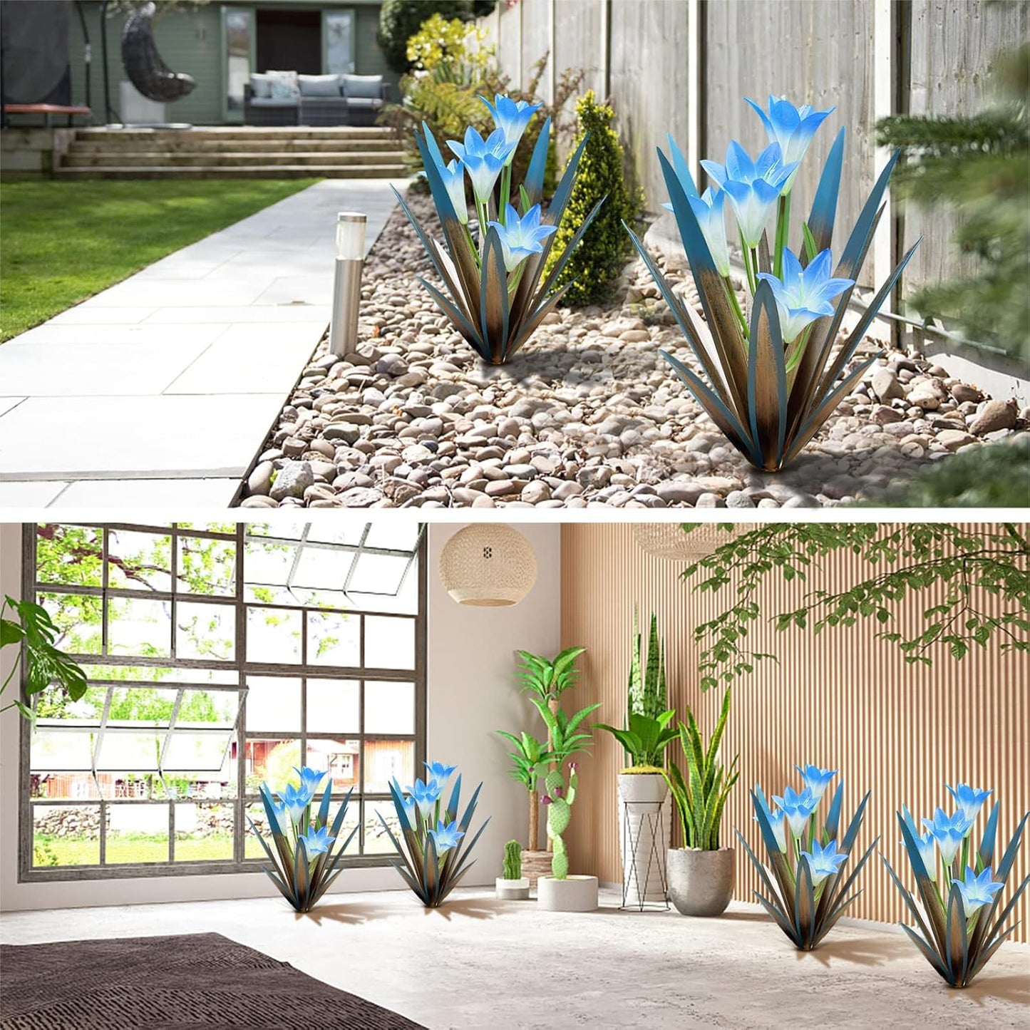 Homight Metal Agave Plant Outdoor Decoration Outdoor Garden Decoration Lily Mexican Yard Art Plant Garden Agave Lily Decorative Garden Gift… (2 Big Blue Lilies)