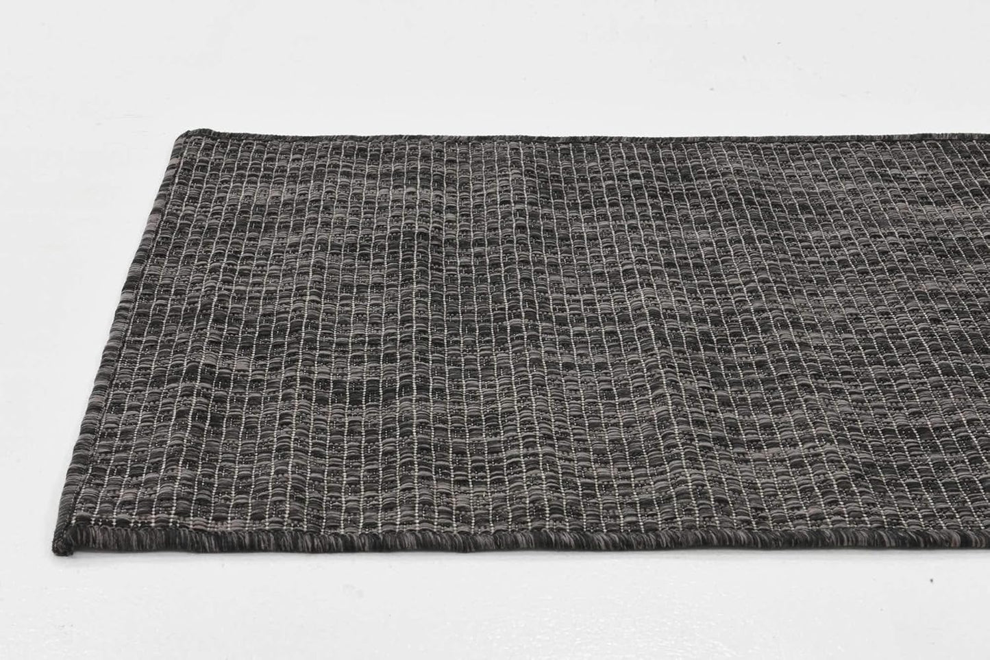 Unique Loom Collection Casual Transitional Solid Heathered Indoor/Outdoor Flatweave Area Rug (2' x 6' 1" Runner, Black/Ivory)