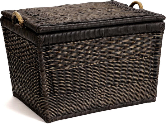 The Basket Lady Lift-Off Lid Wicker Storage Basket, Large, 24.5 in L x 18 in W x 17.5 in H, Antique Walnut Brown