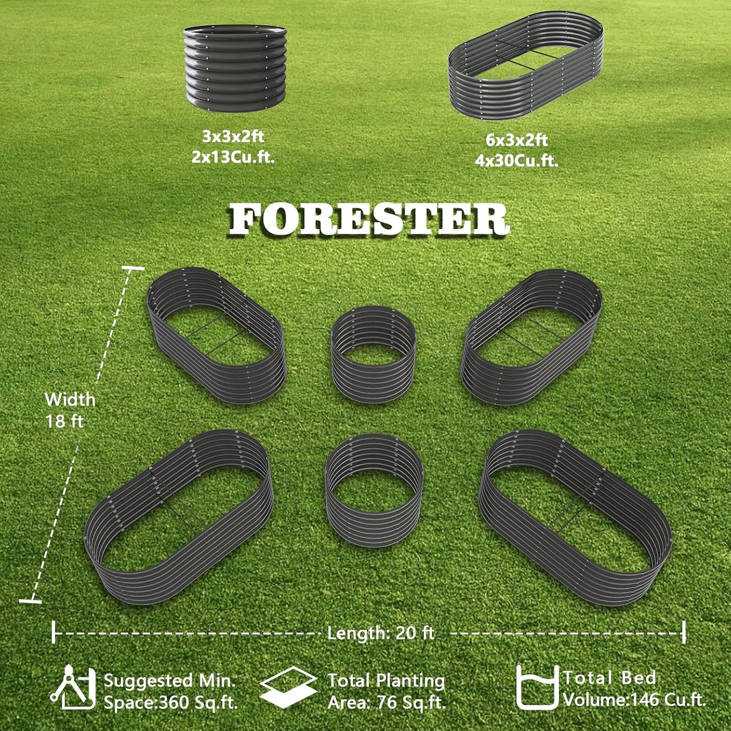 A ANLEOLIFE 6-Pack 6X3X2ft & 3x3x2ft Deep Root Galvanized Raised Garden Beds Outdoor for Planting Vegetables Flowers Herb, Quartz Grey