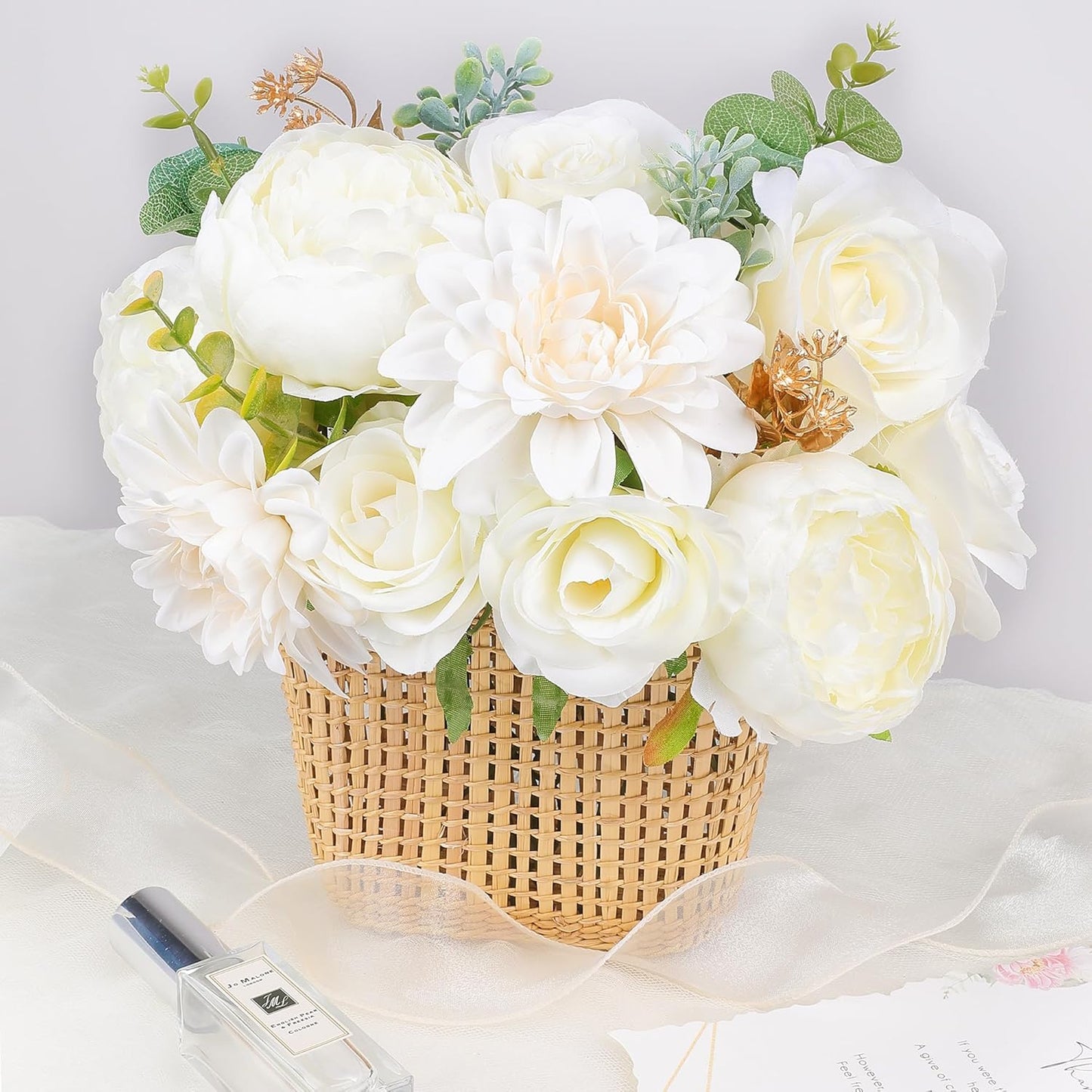 AGIRL Artificial Flowers Combo Fake Flowers Rose Silk Flowers with Stems for DIY Wedding Bouquets Centerpieces Arrangements Table Decor Bridal Baby Shower Party Home Decor (Cream White)