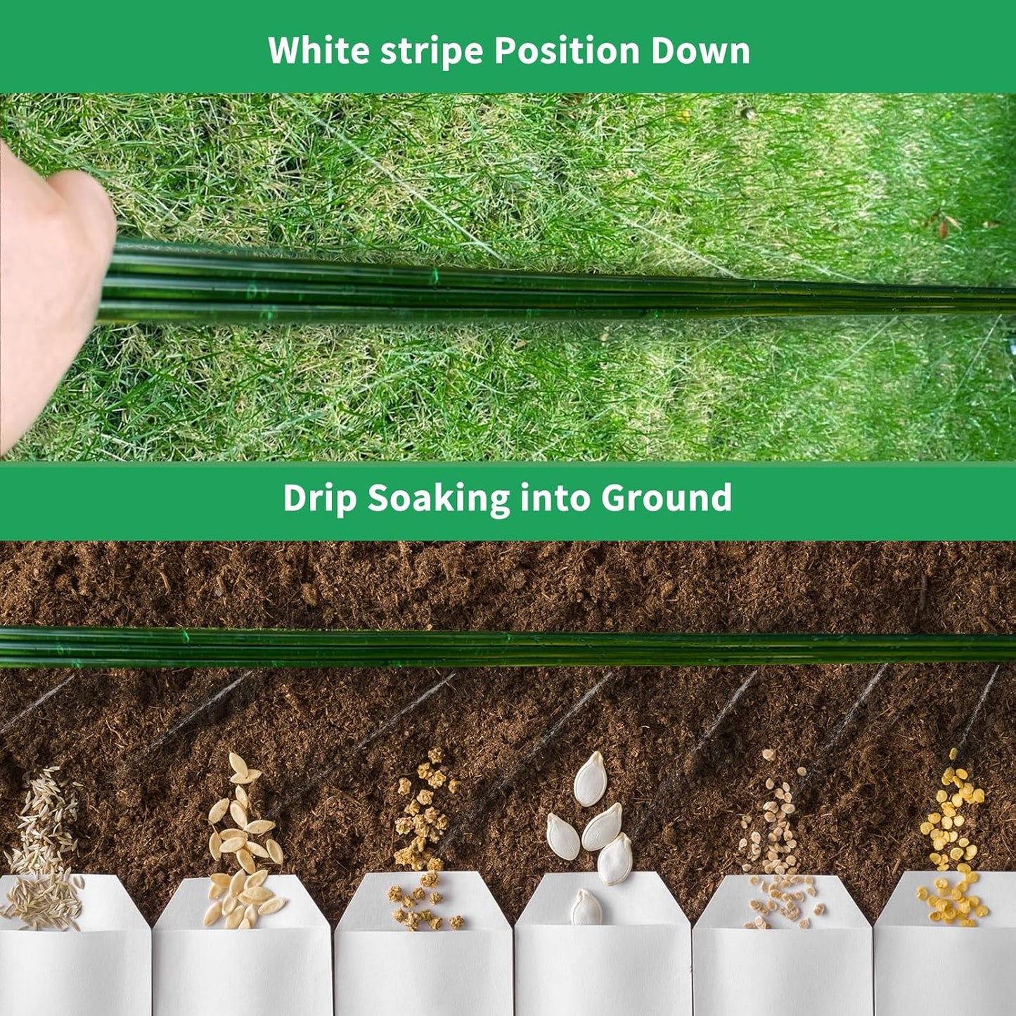 25FT Flat Sprinkler Hose for Lawn Watering Garden Soaker Hose with Holes, Heavy Duty Lightweight No-Kink Water Hose with Stakes, Irrigation Hose, Great Fun for Kids and Dog