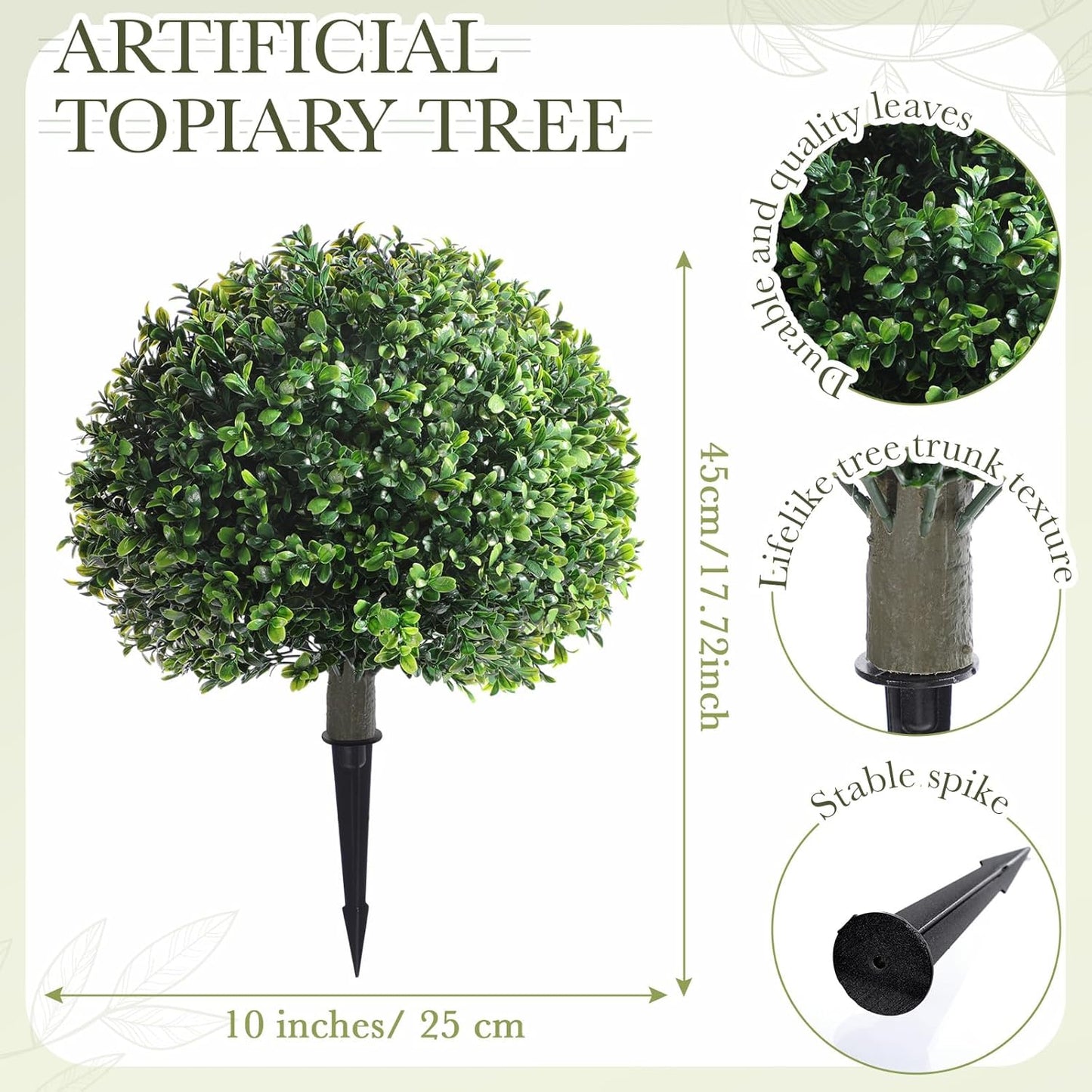 Yunlly 2 Pack 18" Artificial Boxwood Ball Bush Topiary Trees Fake Outdoor Plants, Realistic UV Resistance Faux Shrubs with Spike Greenery Topiary Potted for Front Porch Garden Yard Patio Indoor Decor