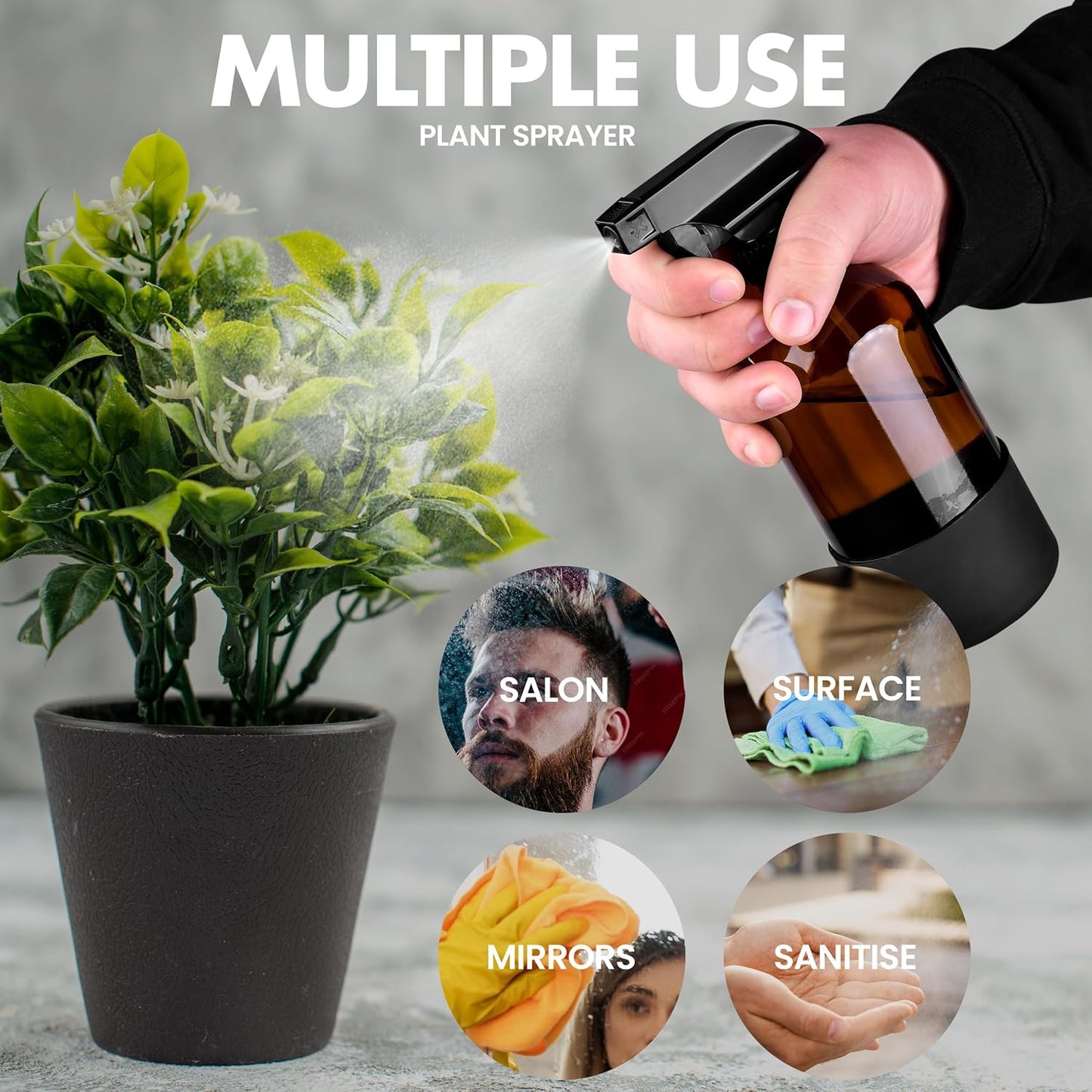 16oz Empty Glass Spray Bottle with Silicone Sleeve Protection - Refillable Containers for Cleaning Solutions, Essential Oils, Misting Plants - Including 2 Sprayers (Amber, 2 PACK)