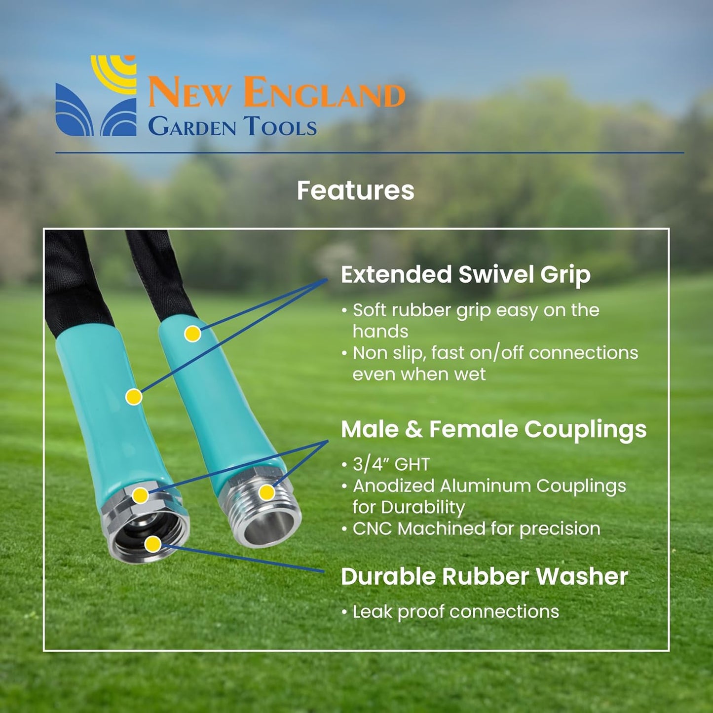 Flat Garden Hose (25 foot x 5/8 inch), Lightweight, Durable Fiber Jacket, Flexible & Kink Free, Non-Expandable Water Hose, Easy Handling in All-Weather Conditions, 700008 by New England Garden Tools