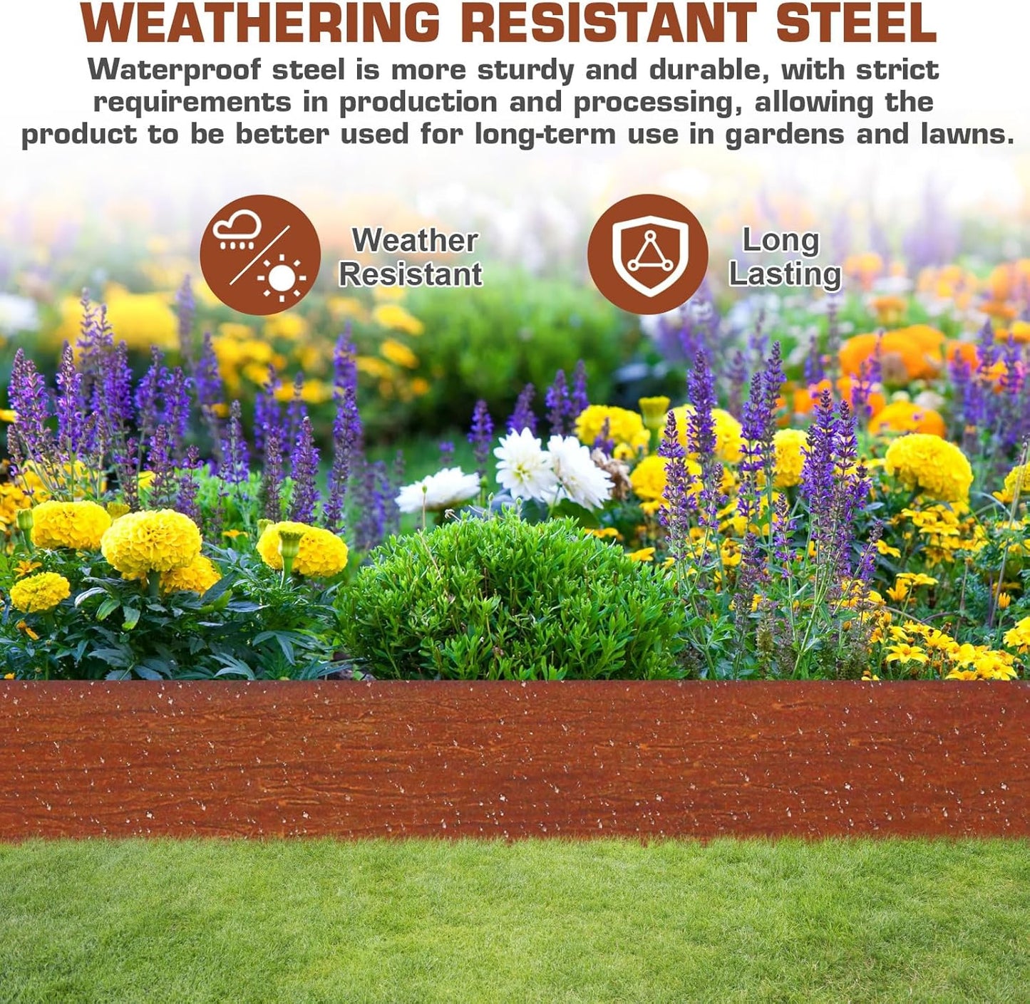 42" L X7.9 H Corten Steel Landscape Edging, 6 Pack Hammer in Landscape Edging, Garden Edging Border for Lawn, Flower Bed, Yard (Rust-Colored)