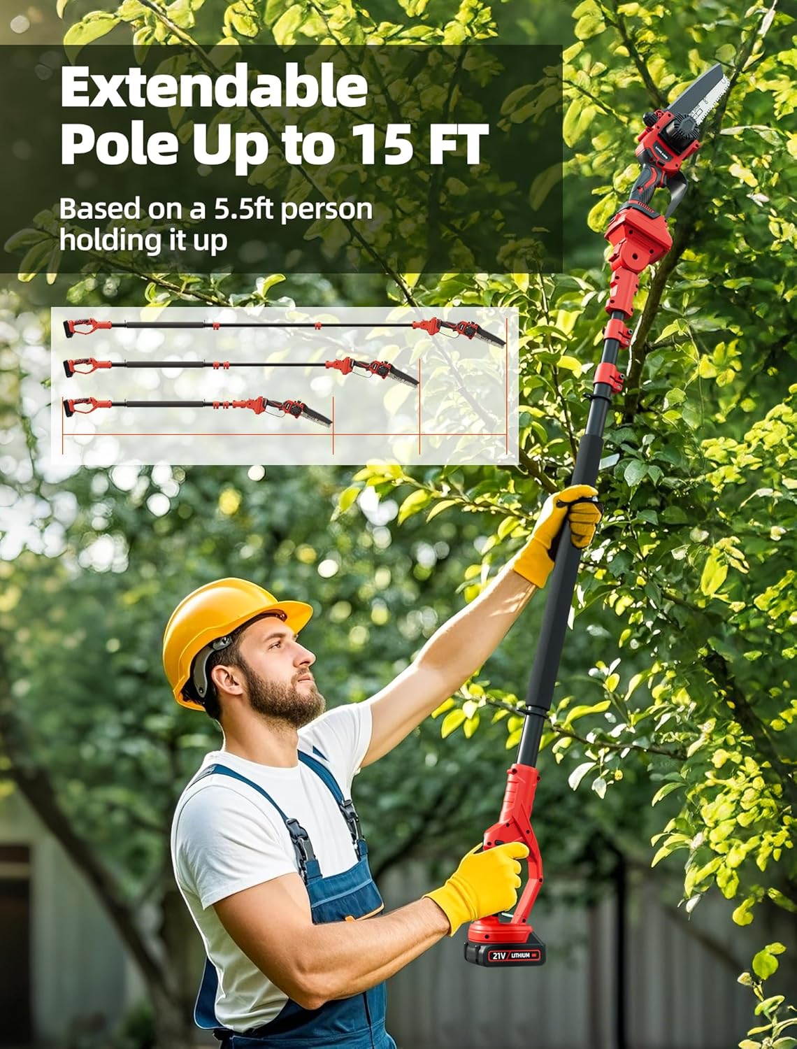 2-IN-1 Cordless Pole Saw & Mini Chainsaw, 8-inch Electric Saw Brushless, 2 Pack Battery Powered Pole Saws, 15-Foot MAX, Chain Saw with Extension Pole for Tree Trimming Wood Cutting