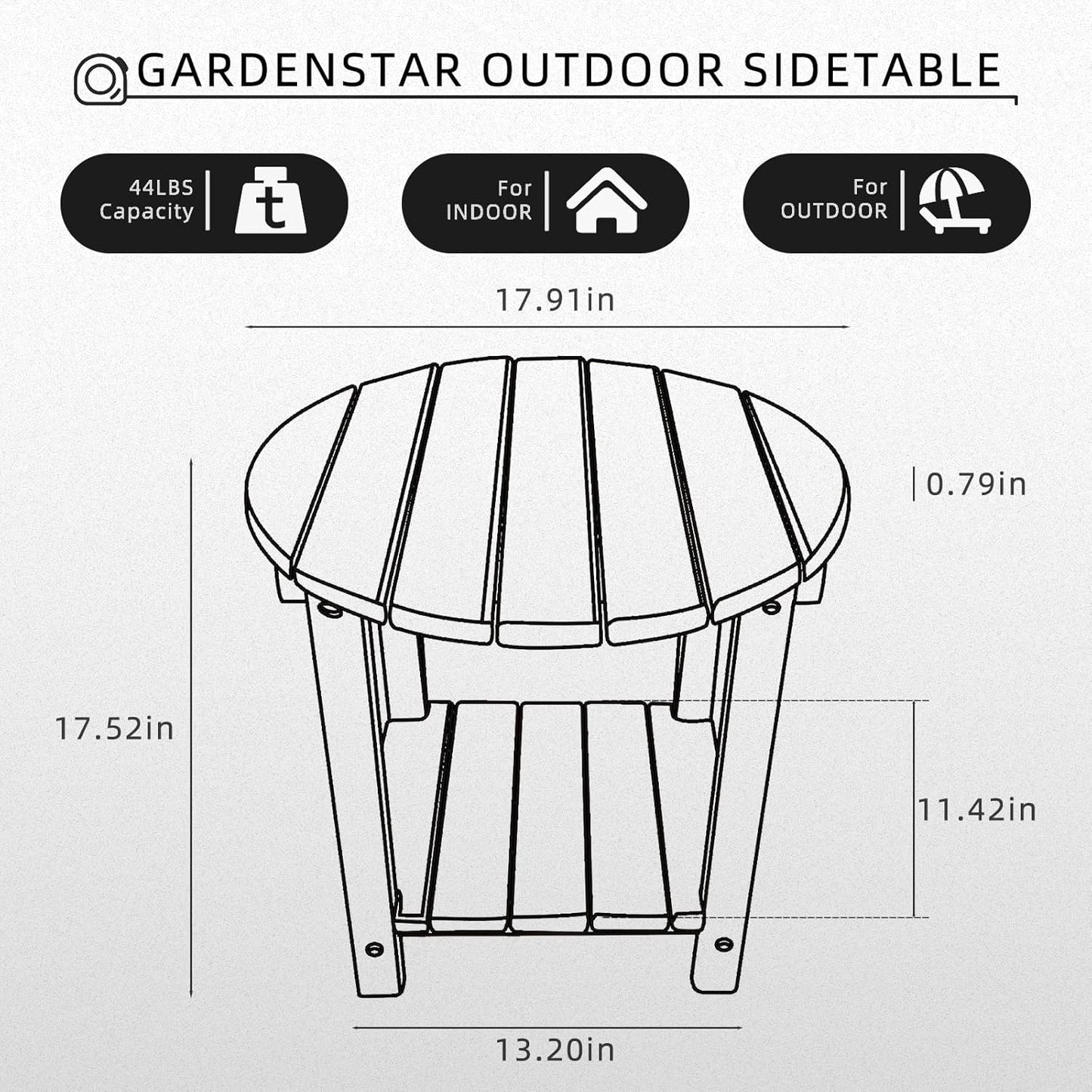 Adirondack Round Outdoor Side Table 2-Tier Storage Patio Side Table, HDPE End Tables for Backyard Pool Porch Garden Lawn (Black)
