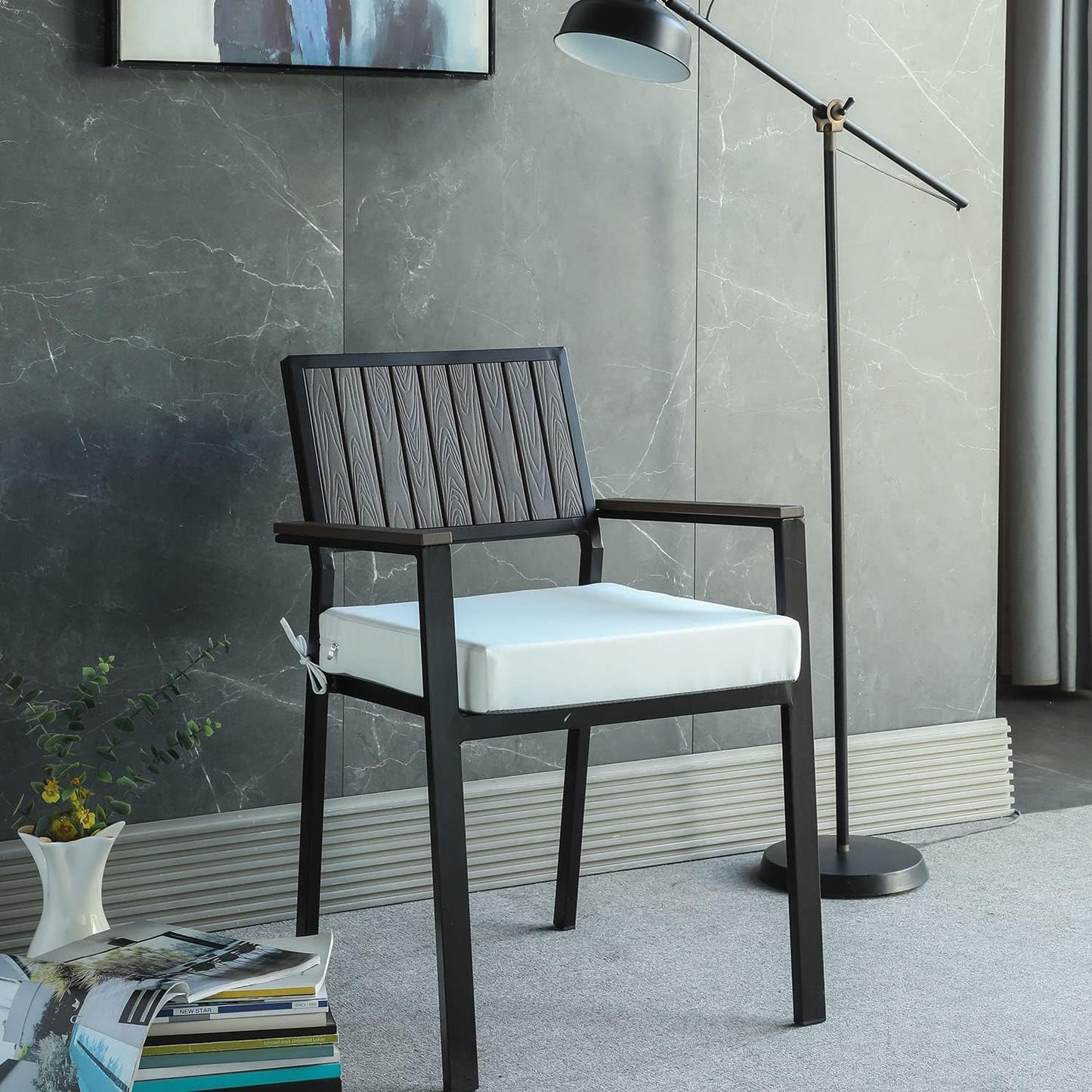 20x20 inch Patio Chair Cushions Non Slip Bottom Chair Pad with Ties Waterproof Square Outdoor Seat Cushion Replacement for Garden Swing Furniture Set of 2, White