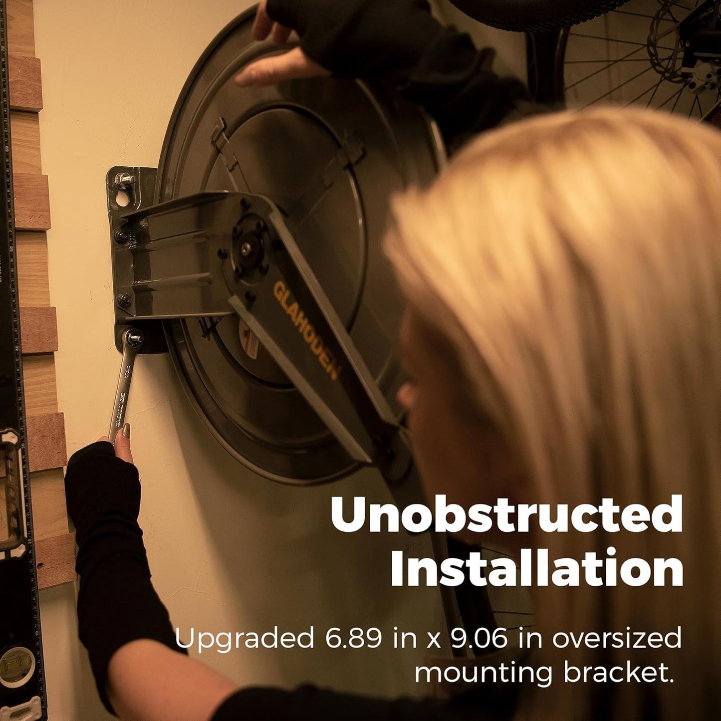 Double Arm Retractable Air Hose Reel, 3/8 in × 80 ft Hybrid Hose Heavy Duty Steel Professional Air Compressor Hose Reel with 5 ft Lead in Max 300PSI Auto Rewind Quick Coupler Swivel Fitting