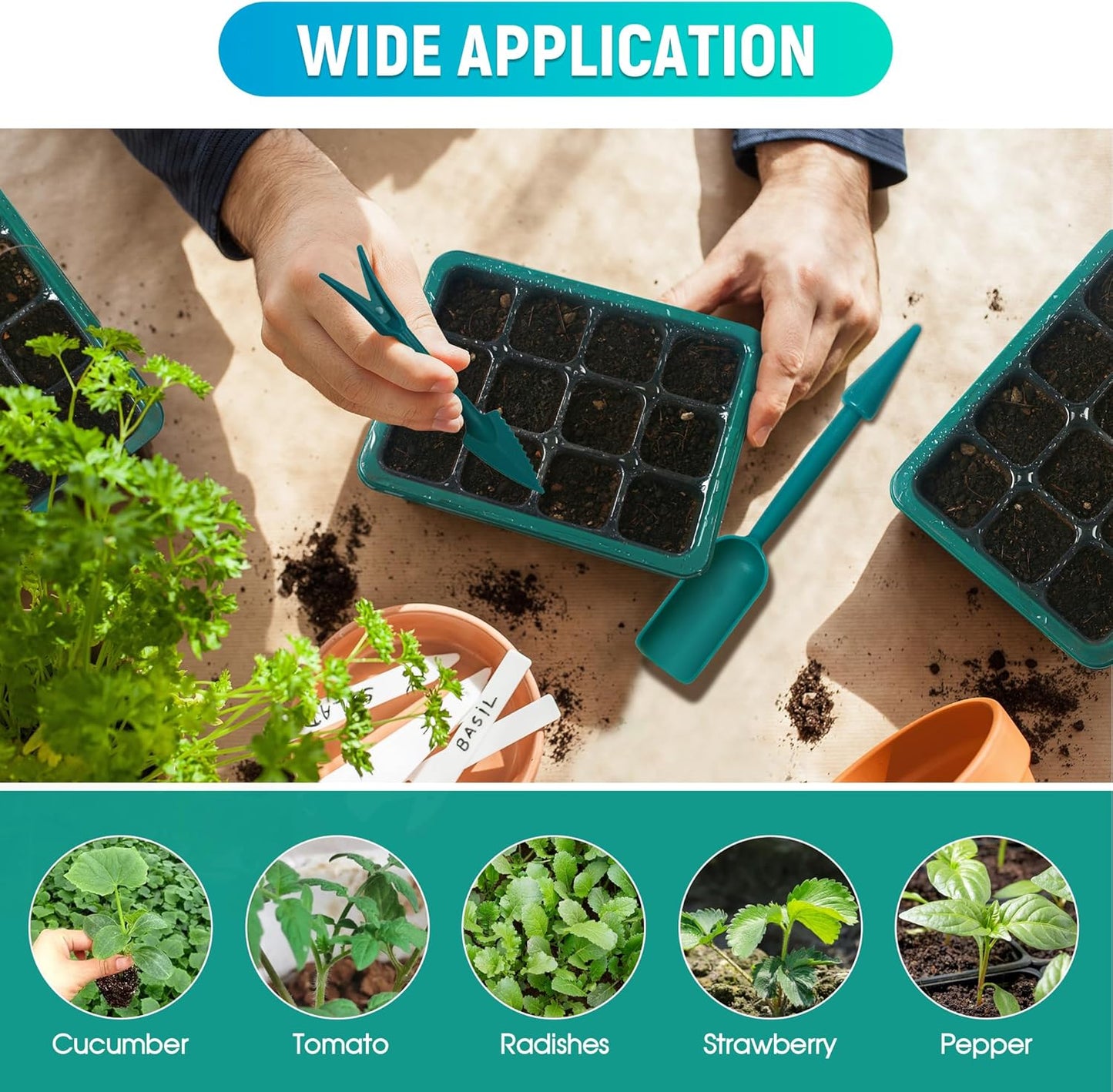 6-Set Seed Starter Tray with Grow Light, Seed Starting Trays Kits with Timing Controller Adjustable Humidity Domes Heightened Lids(12-Cells Per Tray)