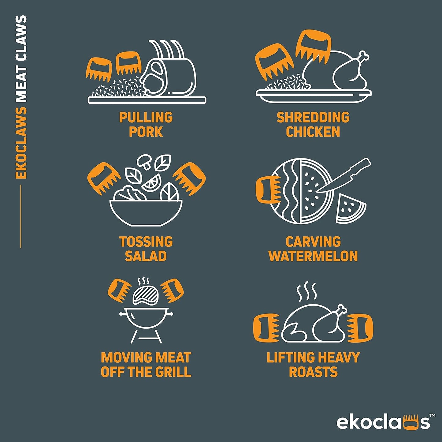 Ekoclaws Meat Claws, Professional Meat Shredder Claws for Shredding Meat, BBQ Accessories to Shred, Bear Claws for Shredding Meat, Pull, Lift & Carve Food