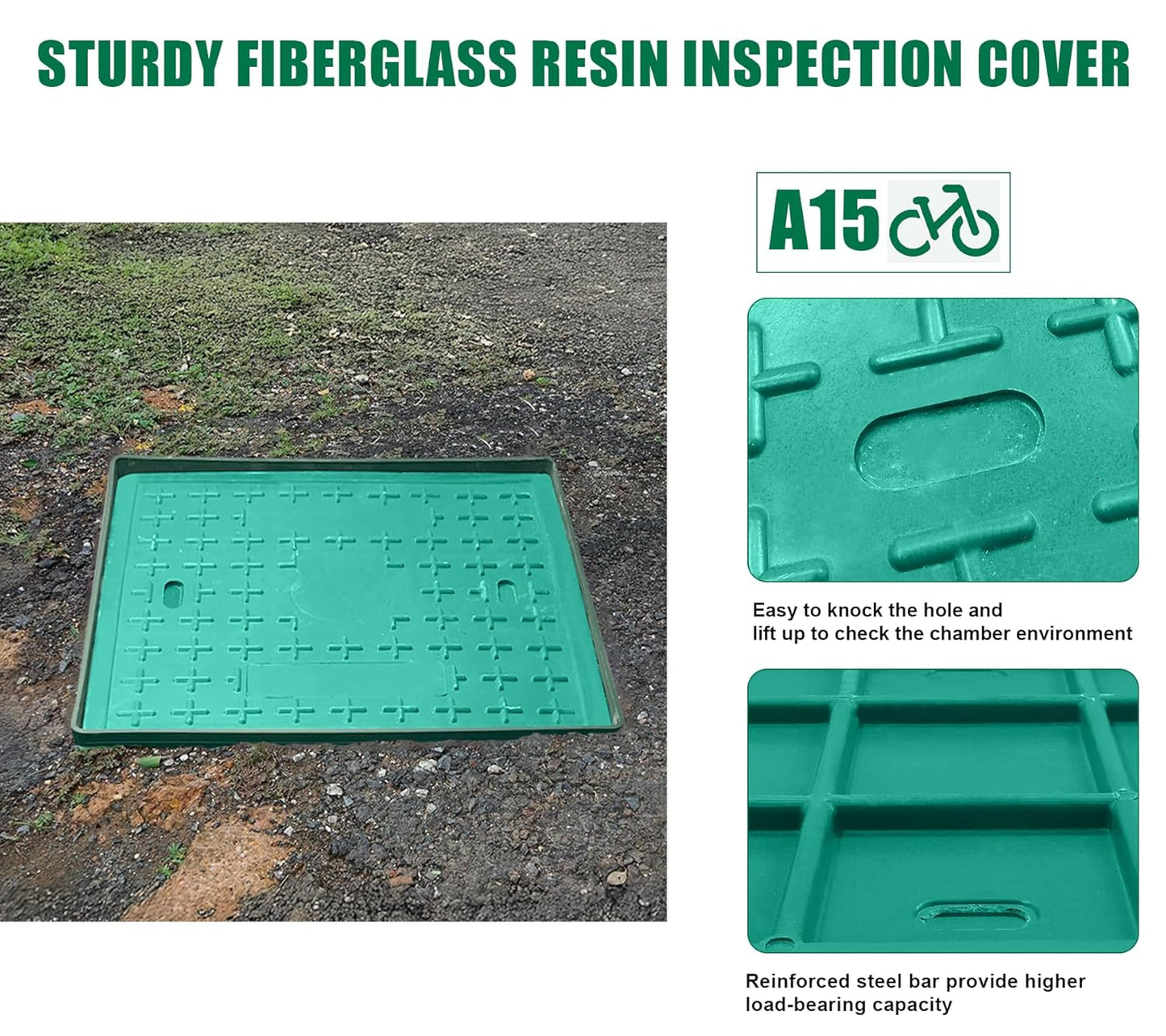 20x20x20in Underground Splice Boxes W/FRP Inspection Lid Large Enclosure Pit Precast Polyethylene Distribution Pull Box Access Electrical Junction Drillable Tapered Wiring Cable Chamber
