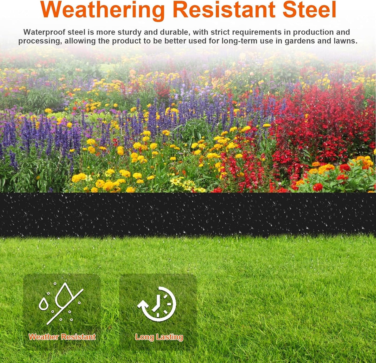 40”L X 6" H Metal Landscape Edging, Heavy Duty Galvanized Steel Garden Edging,10 Pack Garden Edging Border for Lawn, Flower Bed, Yard (Black