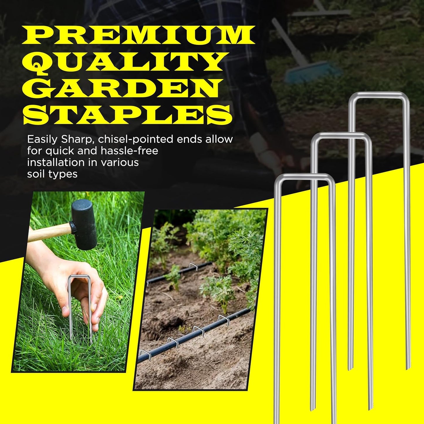 375 Pack x 6 Inch Landscape Staples Galvanised, Fabric Pins, 11 Gauge, Garden Staples, Tent Stakes, Fabric Pins for Lawn, Fence, Tent, Decoration, Weed Barrier, Outdoor. (375 x 6in)