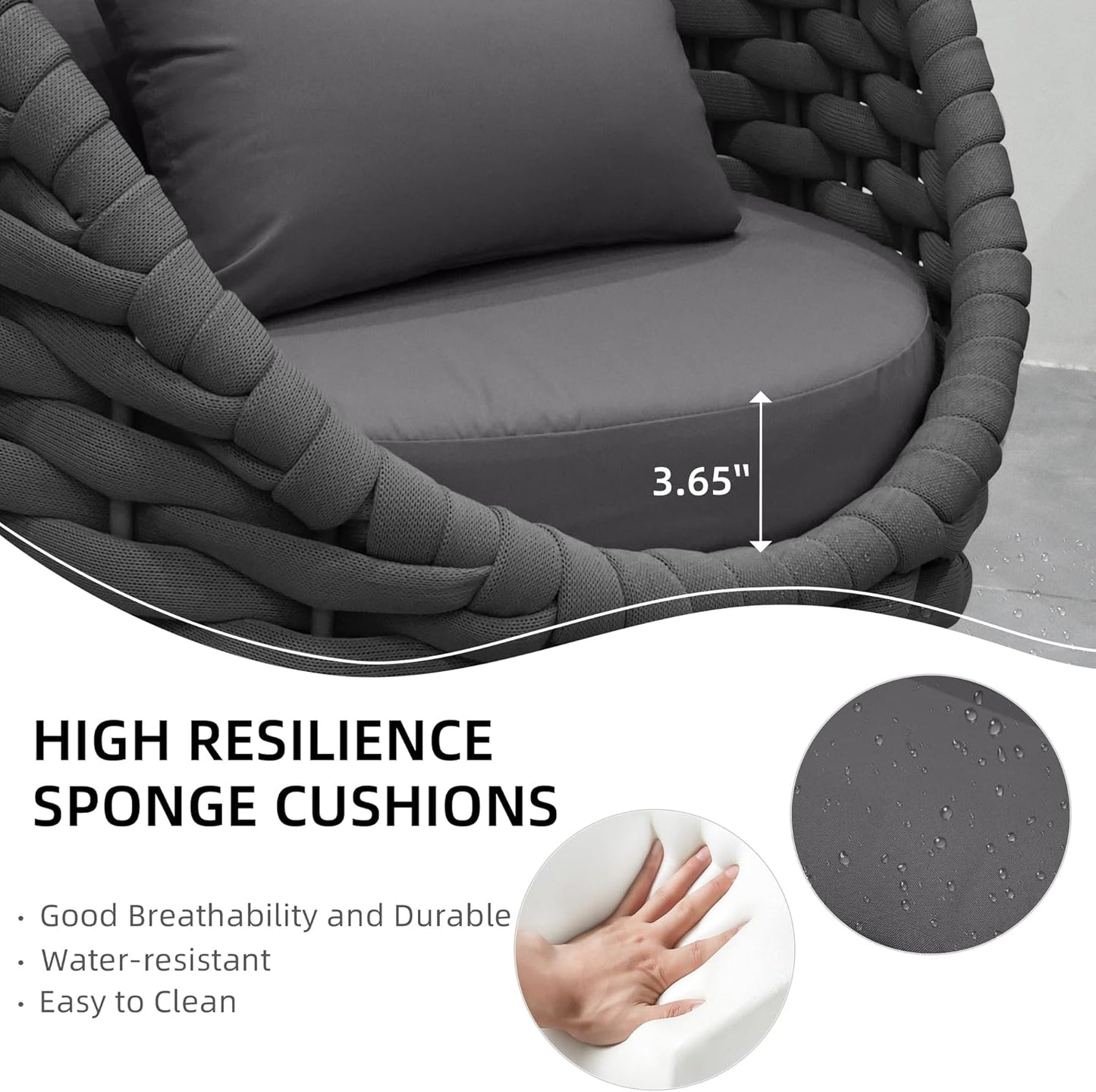 6 Pieces Patio Furniture Set Outdoor Rope Conversation Sectional Patio Sofa with 6 Seater for Backyard, Porch, Modern Armchairs with Thickness Cushions and Side Table, Dark Grey