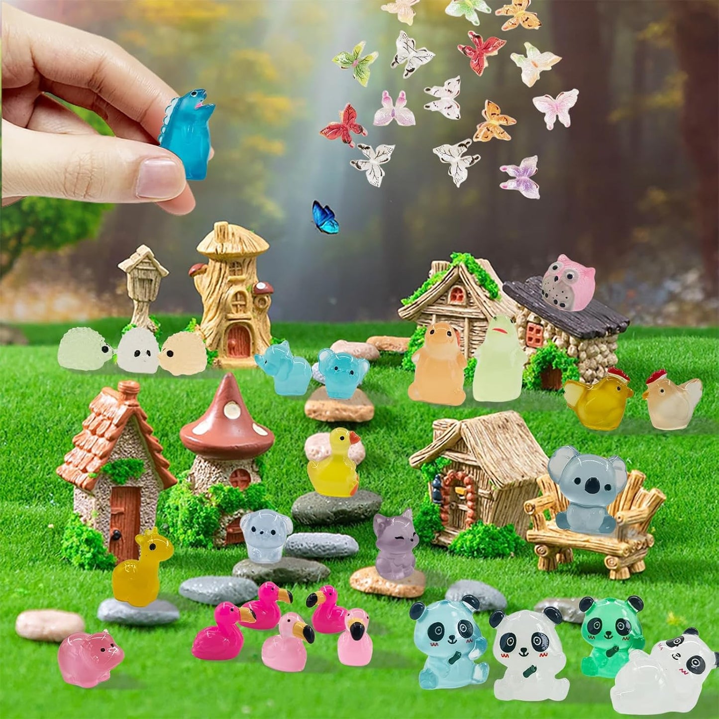 120 Pcs Luminous Mini Resin Animals Tiny Resin Figurines Glow in The Dark Tiny Ducks for Fairy Garden, Miniature Accessories, Crafts, and Decor