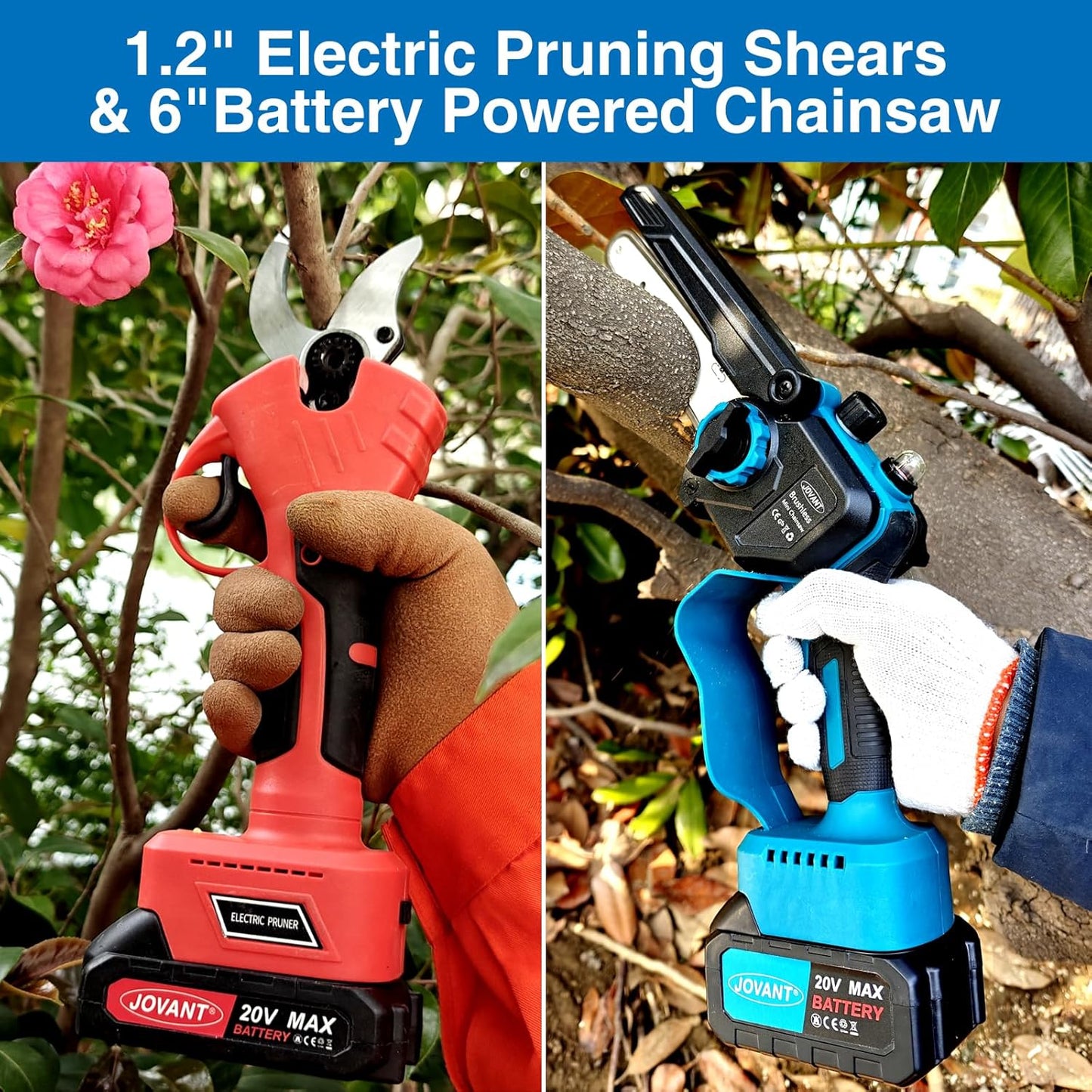 3-in-1 Pole Pruning Shears, Electric Pruning Shears & pole saws for tree trimming with 15.3ft Reach Pole,Cordless Pole Shears and Battery Pole Saw with 2 Pack 20V 4.0Ah Battery for Tree