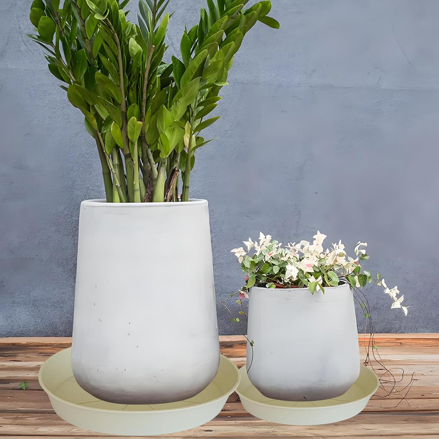 3 Pack of 25 26 inch Plant Saucer (22.7 Inch Base), 4.2" Depth, Large Deep Plastic Flower Planter Water Trays for Indoors Outdoor Bath Bath, Plant Drip Trays for Pot (26", Beige)