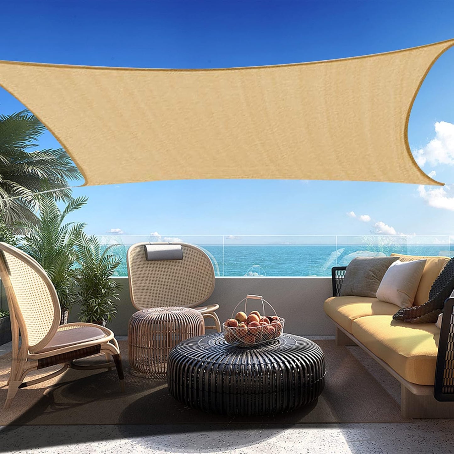 6' x 9' Sand Beige Rectangle Sun Shade Sail SSP1212 Canopy Durable Fabric UV Block Awning,We Make Custom Orders
