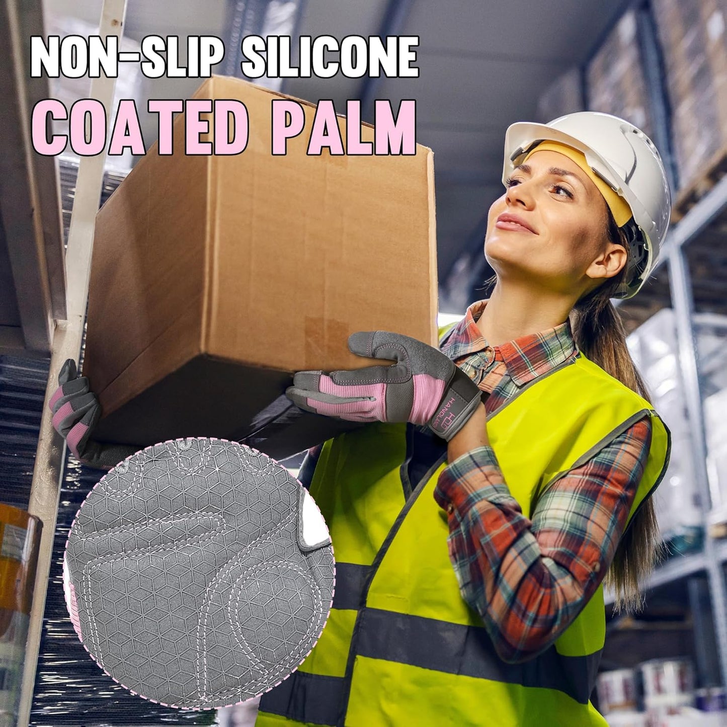 HANDLANDY Women Safety Work Gloves Utility Touch Screen Working Grip Glove for Yardwork Gardening Breathable Mechanic Gloves