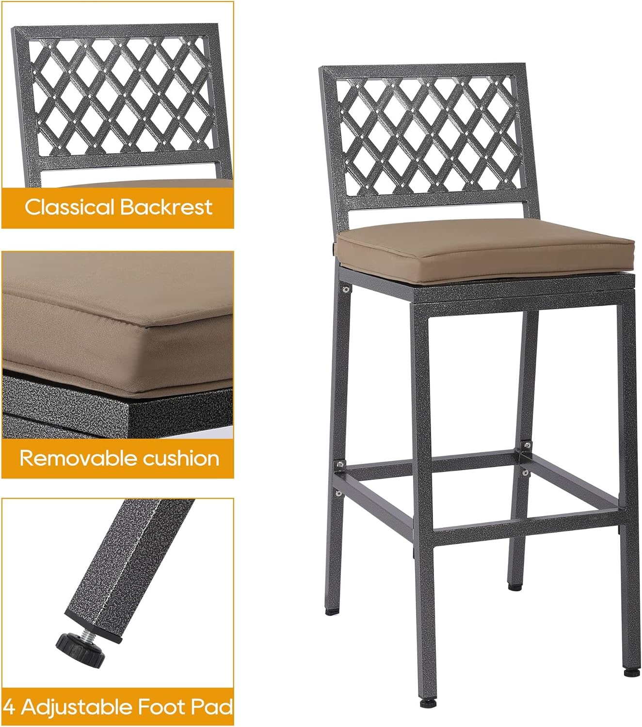3-Piece Outdoor Patio Bar Set, Bar Height Patio Dining Set, Weather-Resistant Bistro Counter Pub Set with Cushions & Slatted Tabletop for Backyard, Garden, Yard