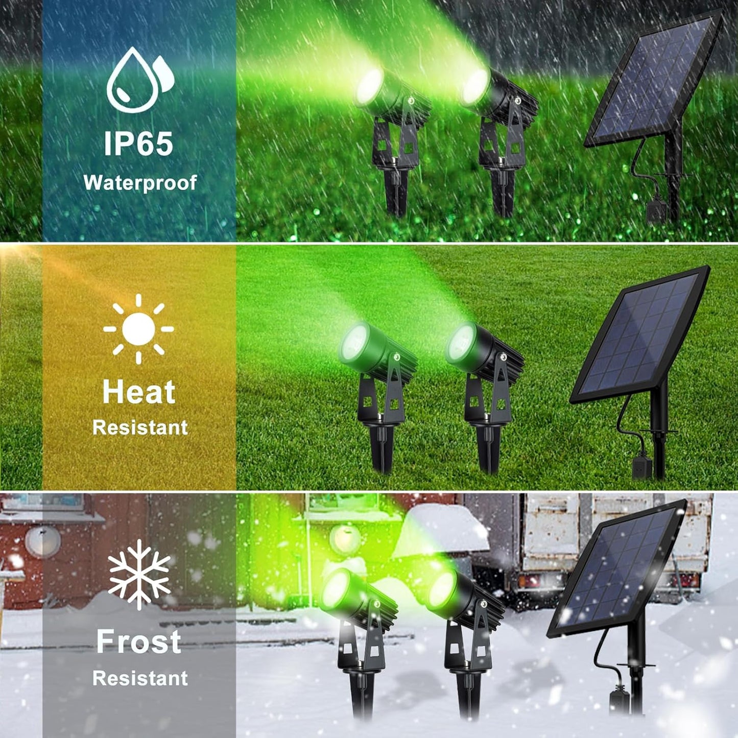 DLLT LED Solar Spotlights Outdoor, 2-in-1 Solar Landscape Spotlights IP65 Waterproof, 9.8ft Cable 2-in-1 Solar Powered Lights, Auto On/Off for Garden, Yard, Driveway, Lawn, Green Lighting