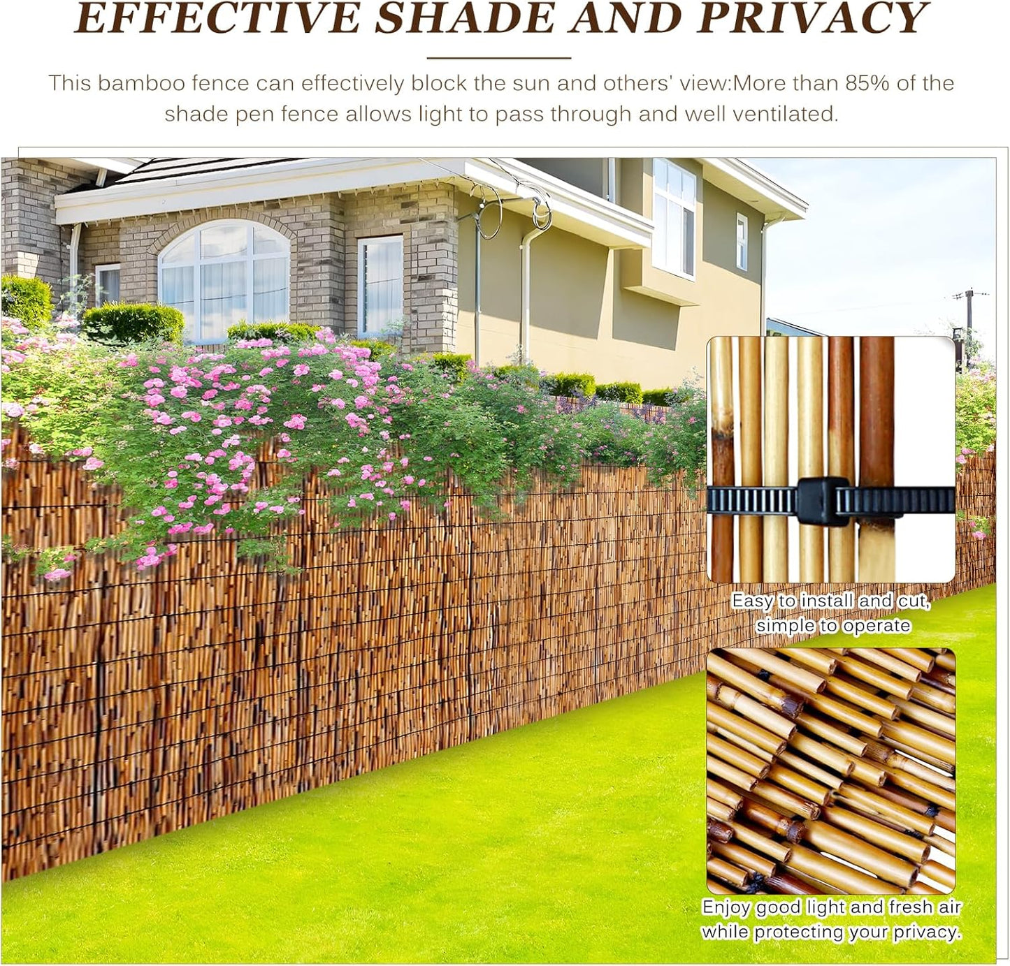 Natural Reed Fencing Rolls: Privacy Bamboo Fence 3/4/5/6ft High Roll Reed Screen, Decorative Bamboo Fencing for Outdoor Balcony Patio Garden Backyard,with Cable Zip Ties (Coffee, 5x10ft)