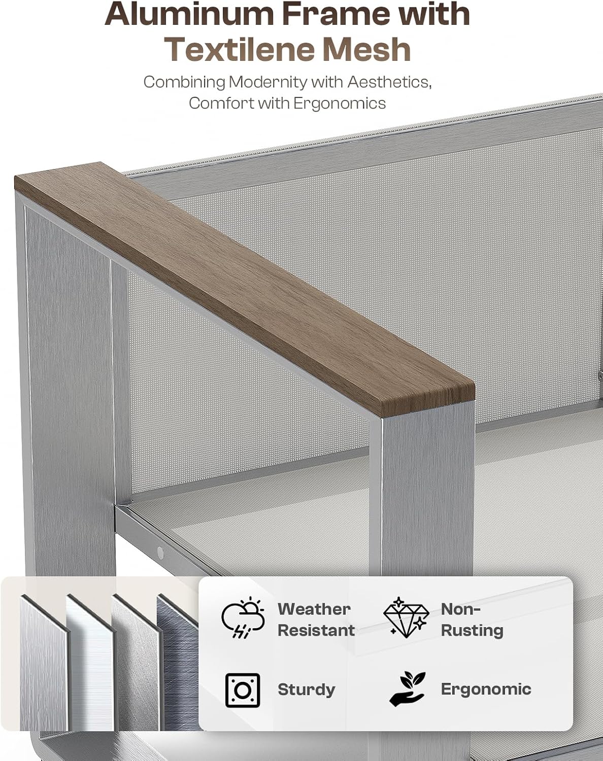 Aluminum Outdoor Patio Furniture, 2 Pieces Armchairs, All-Weather Metal Modern Outside Single Sofa for Deck, Porch (LightGray)