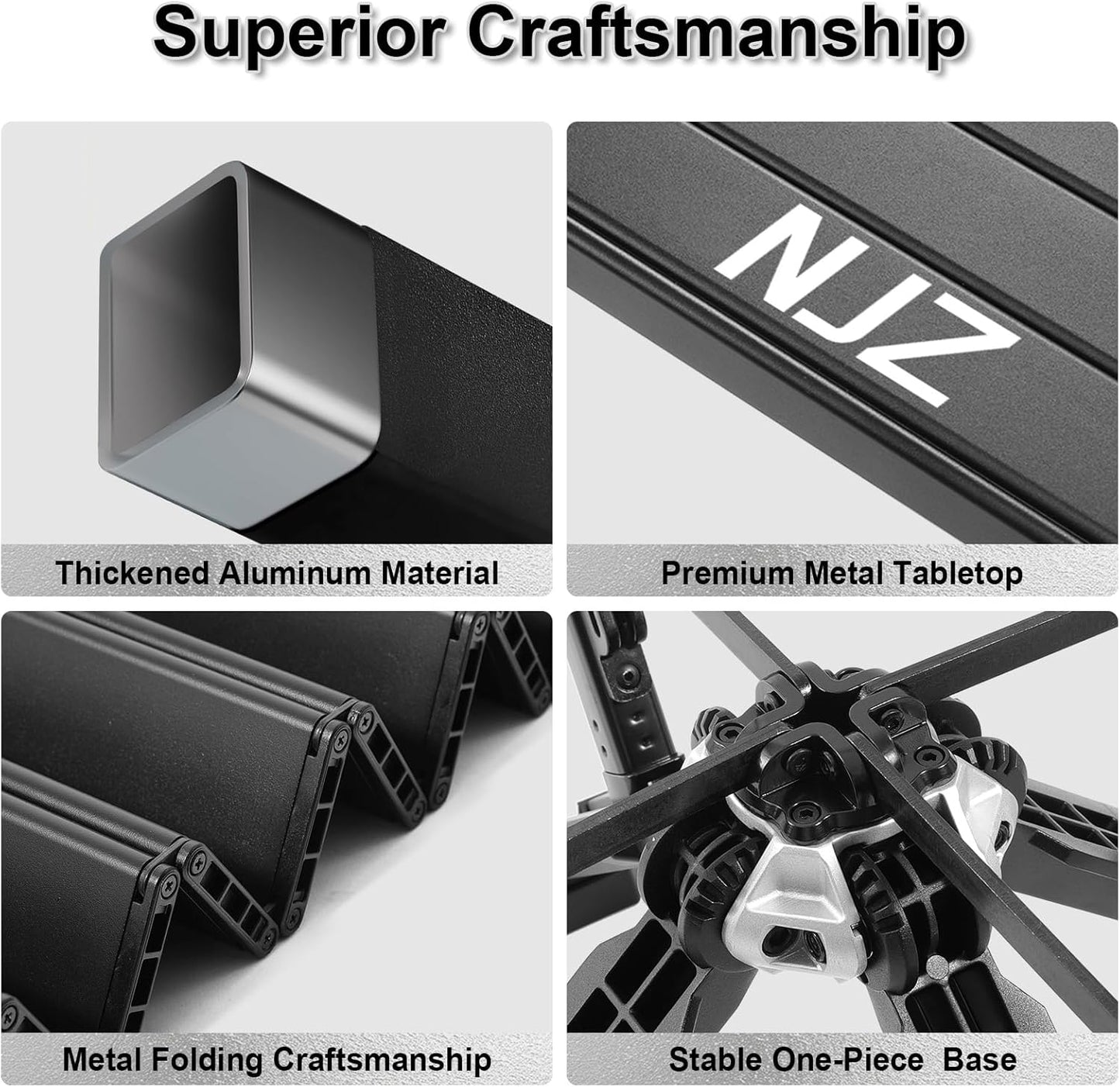 Folding Outdoor Camping Table, Aluminum Roll-Up Top and Carry Bag, 380 LBS Capacity, Lightweight Portable Tables for Picnic, BBQ and Tailgating.(Black)