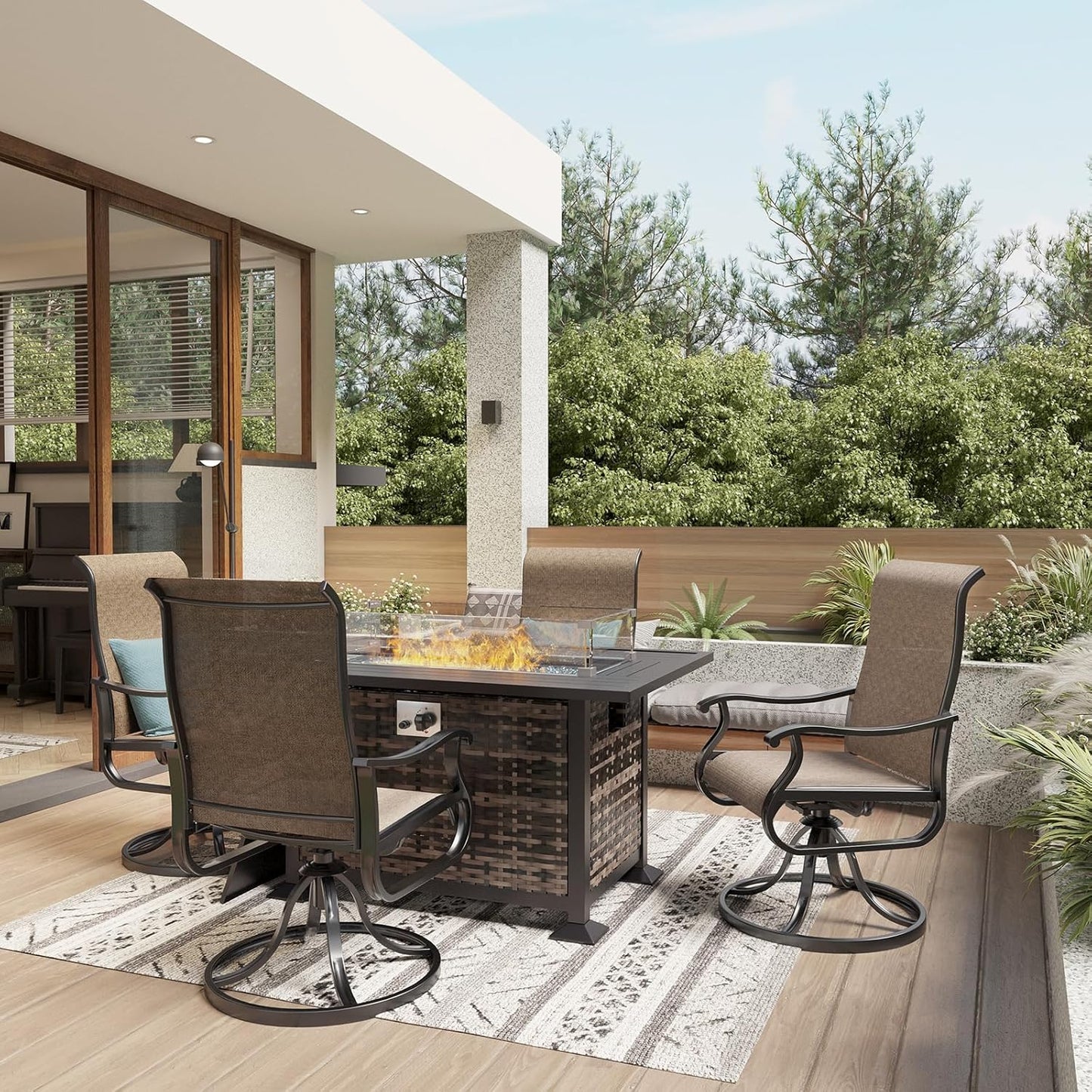 Amopatio Patio Swivel Chairs Set of 4, Outdoor Swivel Rocker Dining Chairs with All Weather Textilene High Back & Metal Frame, for Backyard Deck Lawn, Brown