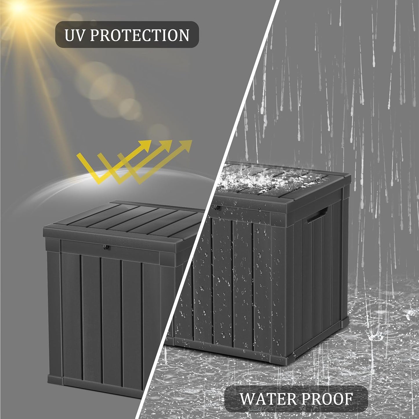 48 Gallon Outdoor Storage Box, Waterproof Resin Deck Box for Patio, Pool, and Garden, Lockable Bin for Cushions, Tools, and Accessories, UV-Resistant, Black