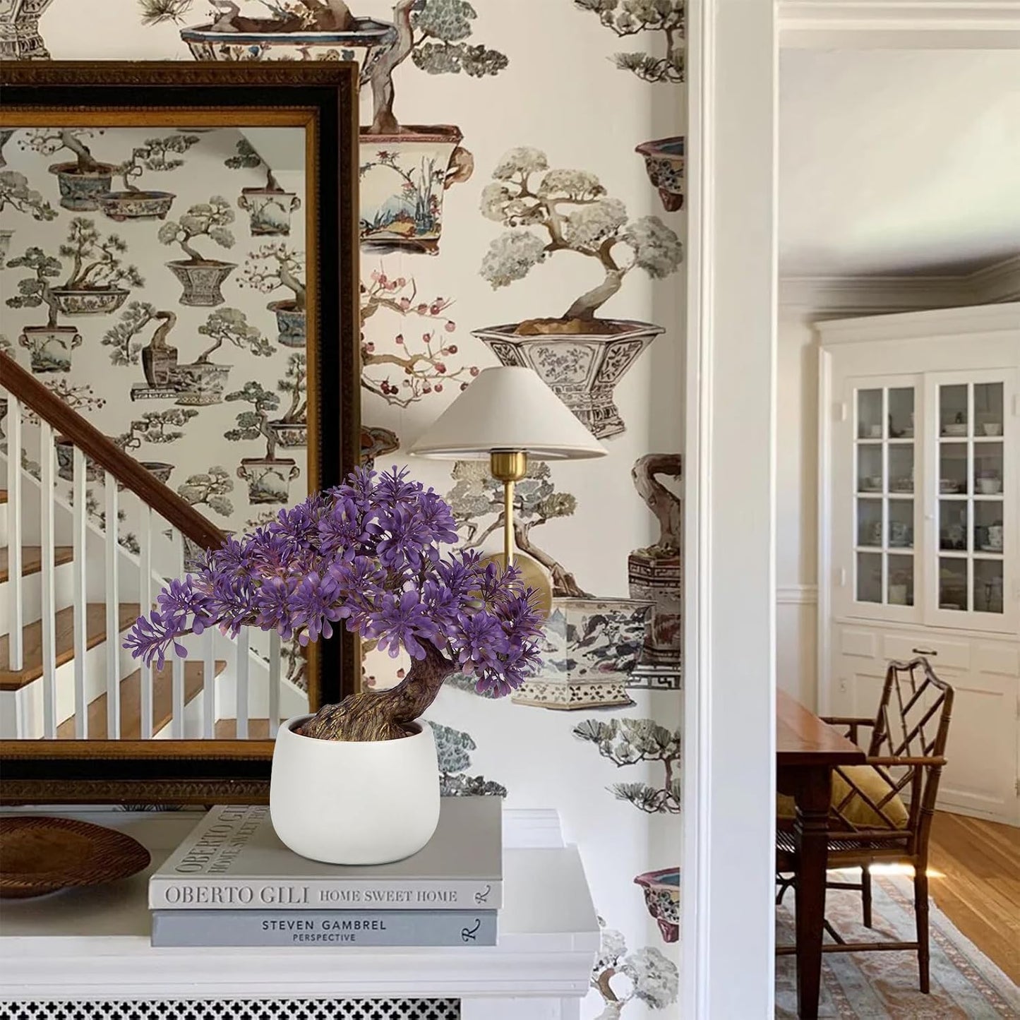 Purple Artificial Bonsai Tree Juniper Faux Plants Indoor Fake Plants Decor with Ceramic Pots for Home Table Office Desk Bathroom Shelf Bedroom Living Room Farmhouse Decorations