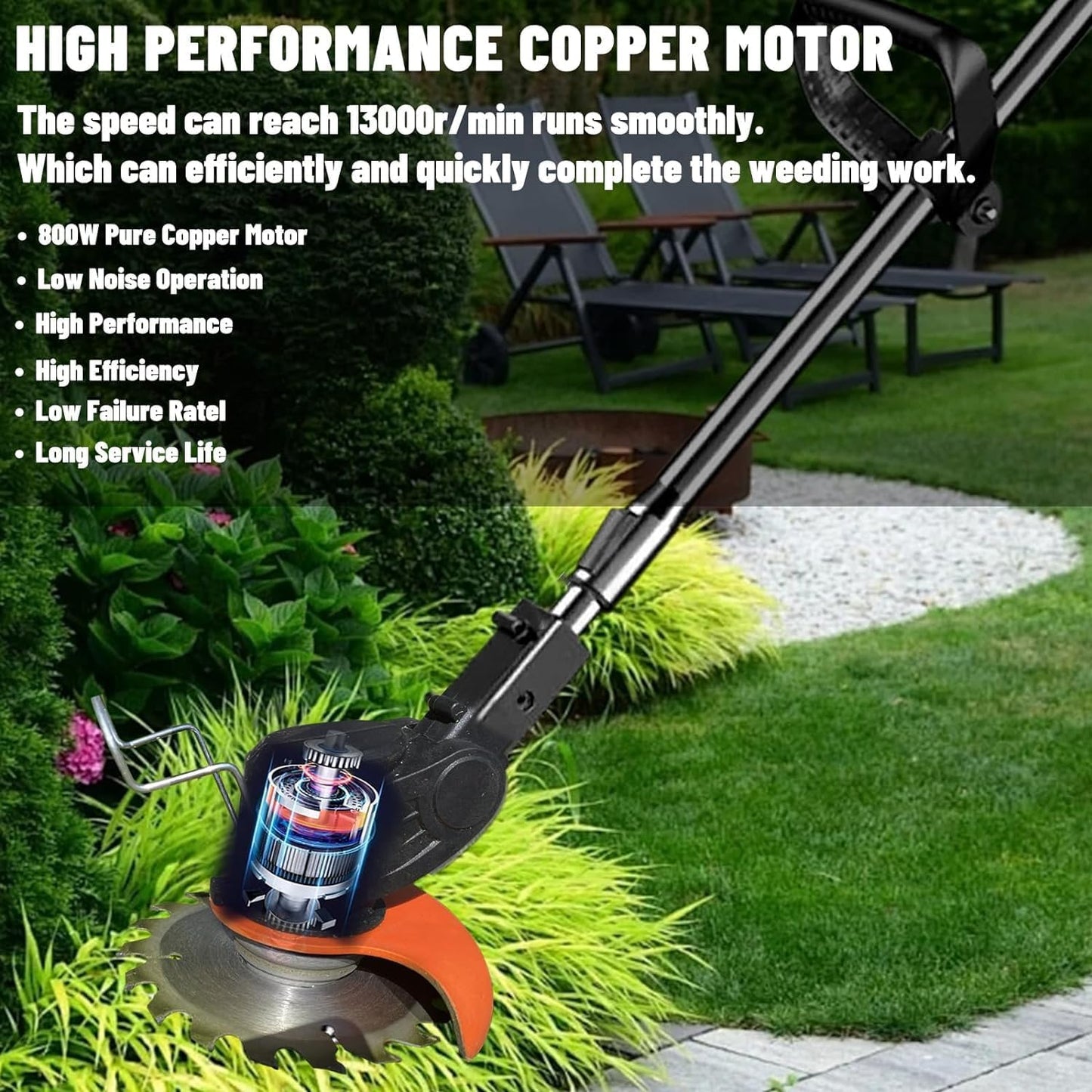 Electric Weed Wacker,Weed Eater on Battery Operated,Comes with Two 24V Batteries and Three Different Types of Blades,3 in 1 Trimmer Lawn/Cordless Trimmer for Lawn Yard Garden (Black)