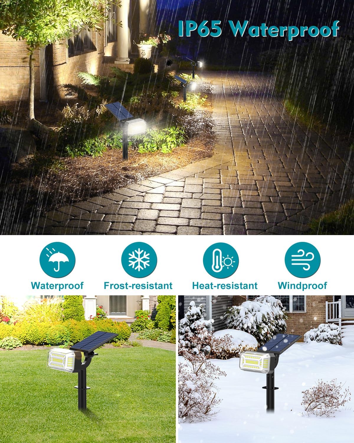 102 LEDs Solar Spot Lights Outdoor, [ 4 Modes/8 Pack] Solar Spotlights Waterproof IP65, Adjustable Light & Panel Landscape Flood Powered Lights for Yard Garden Pathway Wall (Cool White)