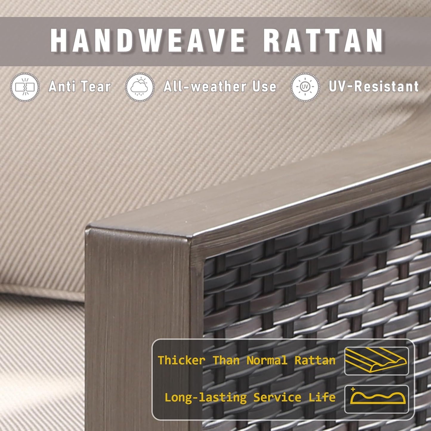 4 Piece Wicker Patio Conversation Set, All-Weather Use Outdoor 2 PE Rattan Chair, 2 Ottoman, Removable Water-Resistant Cushion, Ideal for Porch, Backyard, Balcony, Poolside, Beige