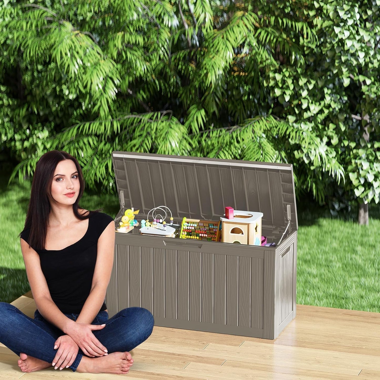 80 Gallon Waterproof Deck Storage - Compact Patio Storage Box & Pool Deck Box, All-Weather Resin Chest with Lock for Cushions & Tools, UV-Resistant, Slate Grey