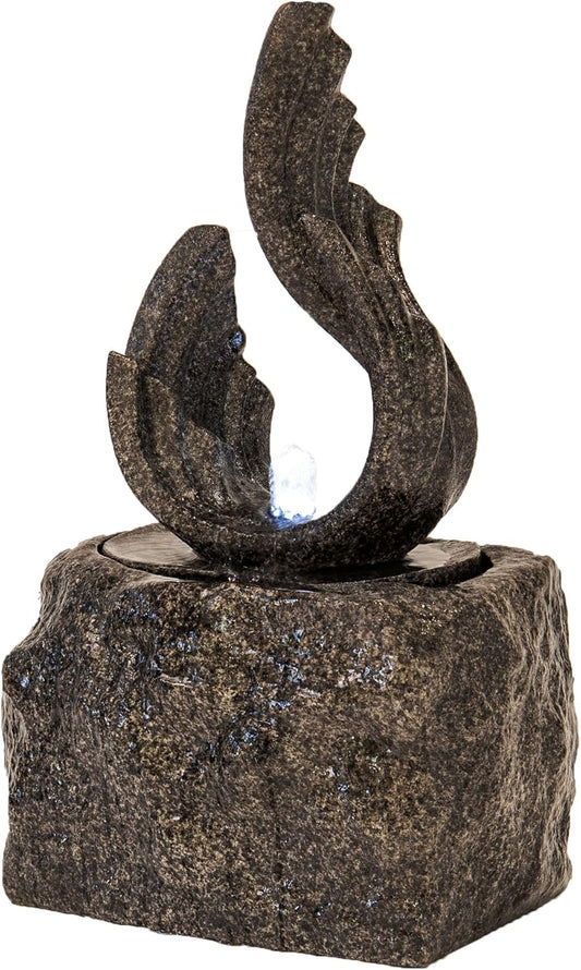 XBrand 25 in H Stone-Look Sculptural Modern Freestanding Fiber Resin Outdoor Garden Fountain w/LED Light, Black