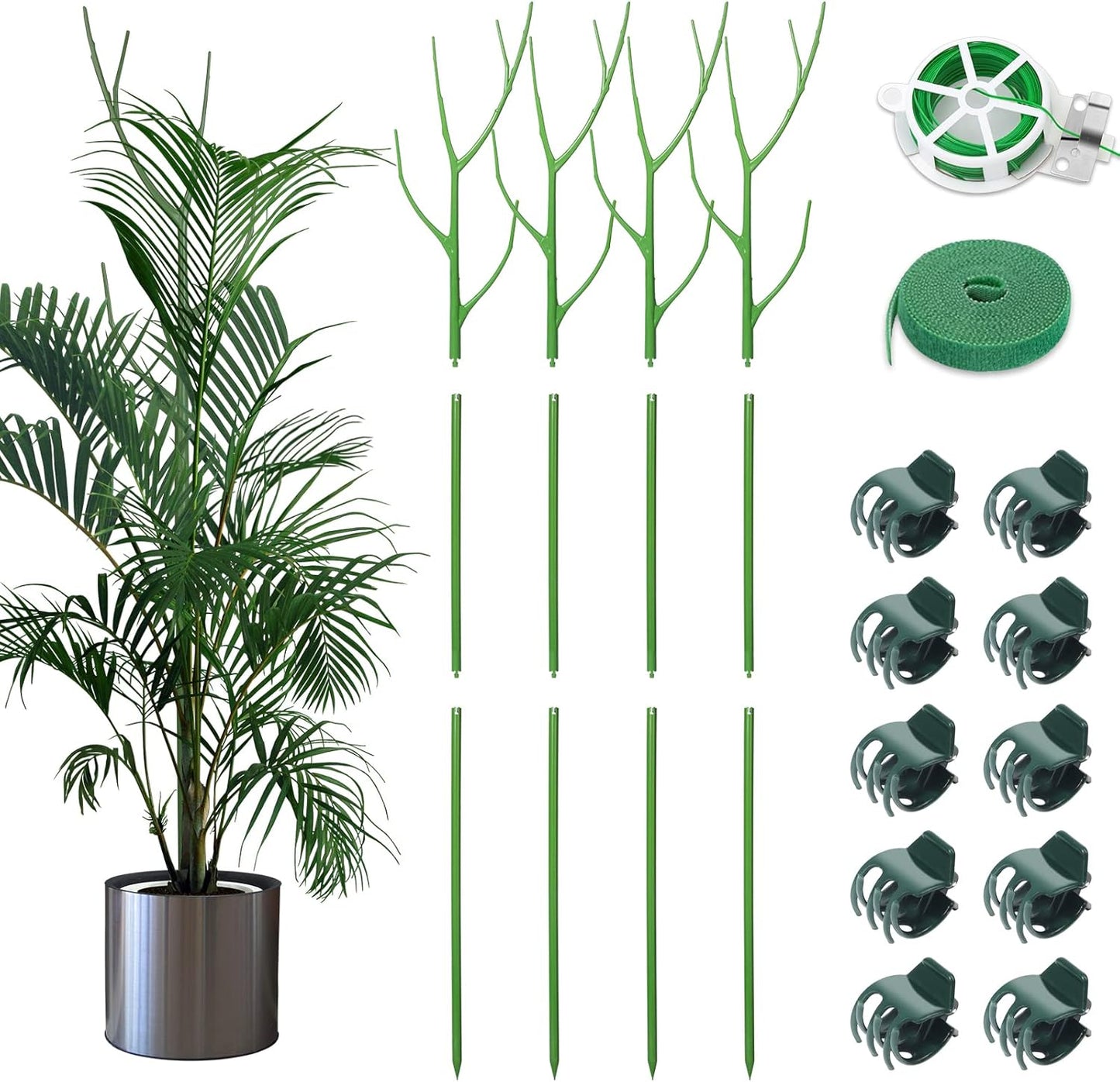 4 Pack 39.37" Detachable Twig Plant Support Stakes Set, Blends in to Plant, Branch Plant Sticks with Orchid Clips Twist Plant Ties, Twig Trellis for Indoor Outdoor Plants Potted Plants Flower