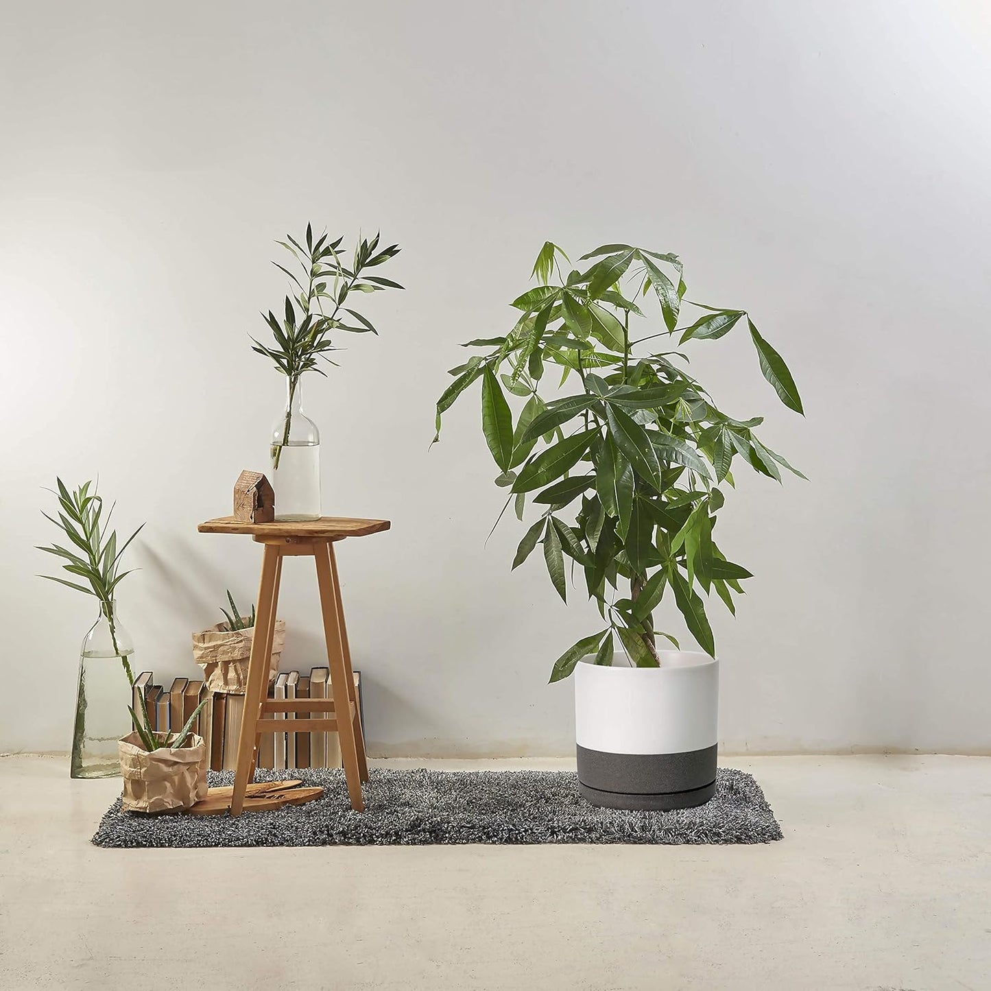 D'vine Dev Set of 2 Plants Pots, 10 Inch Ceramic Planter Pot for Plants with Drainage Hole and Saucer, White/Speckled Grey, 94-V-E-6