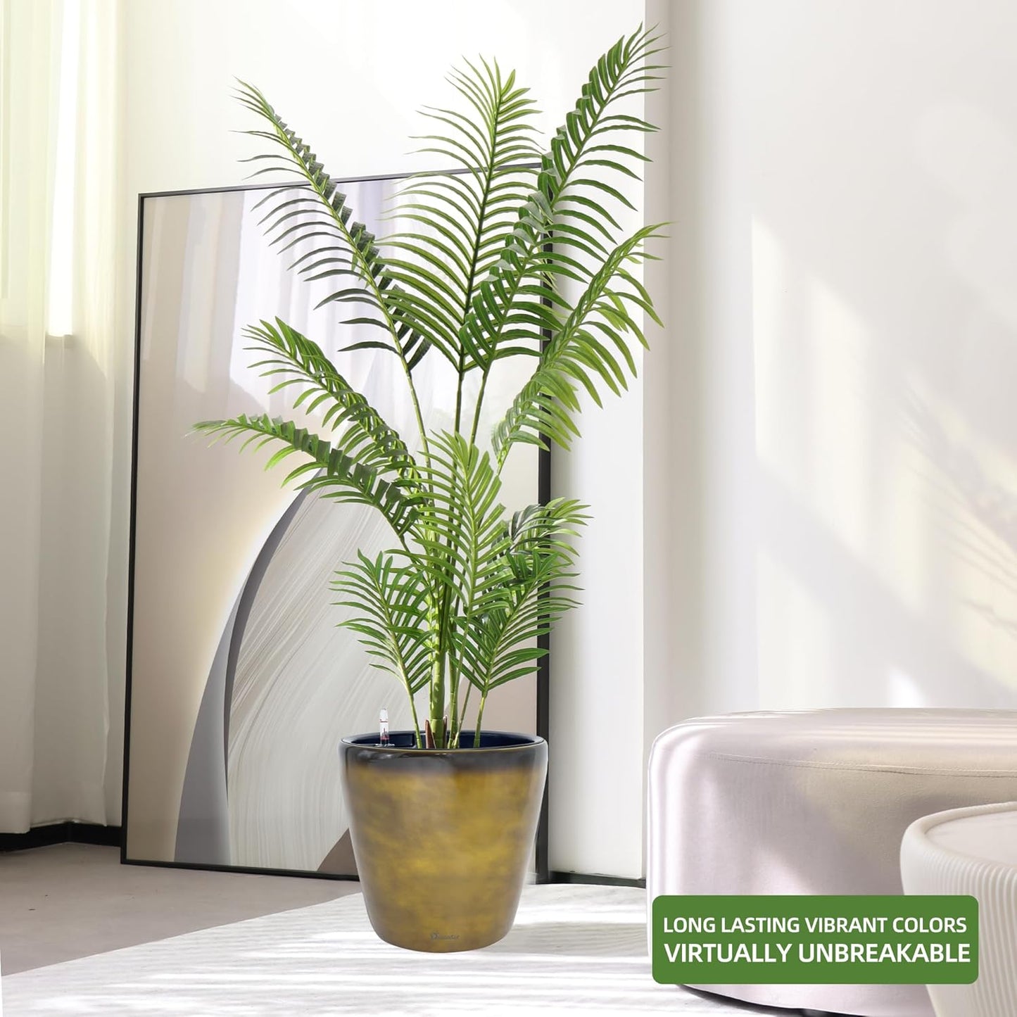 Dexceder 18x17 Self Watering Planter with Wheels Indoor Outdoor, Inner Pot Design, Thickened Large Floor Standing Flower Plant Pot with Water Level Indicator (Yellow Brown Gradient)