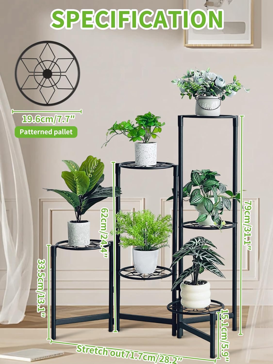 6 Tier Metal Plant Stands Outdoor Garden Living Room Flower Corner Shelf Plant Stands Indoor Black Diamond